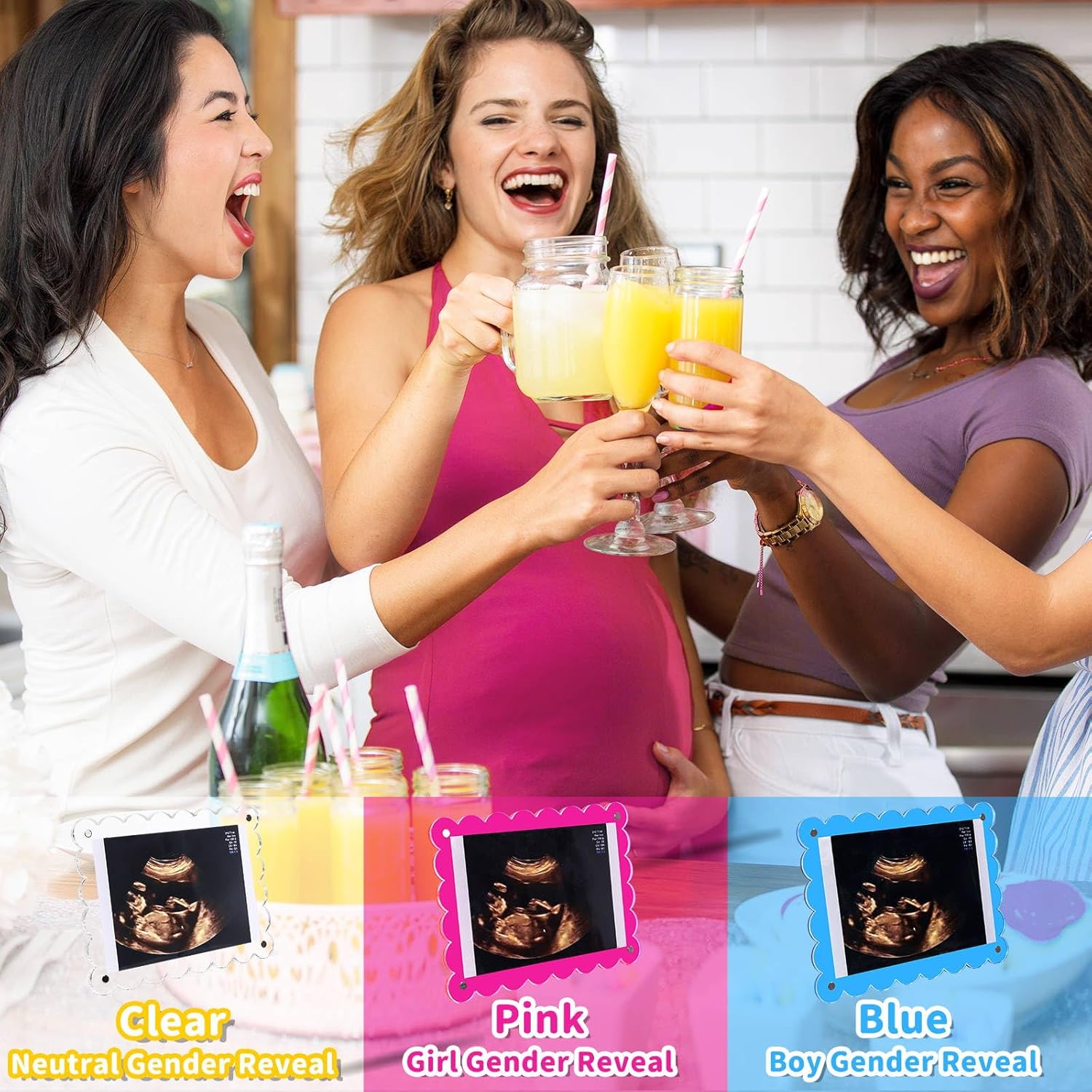 Magnetic Clear Acrylic Scalloped Ultrasound Frame - Pregnancy Announcement Display