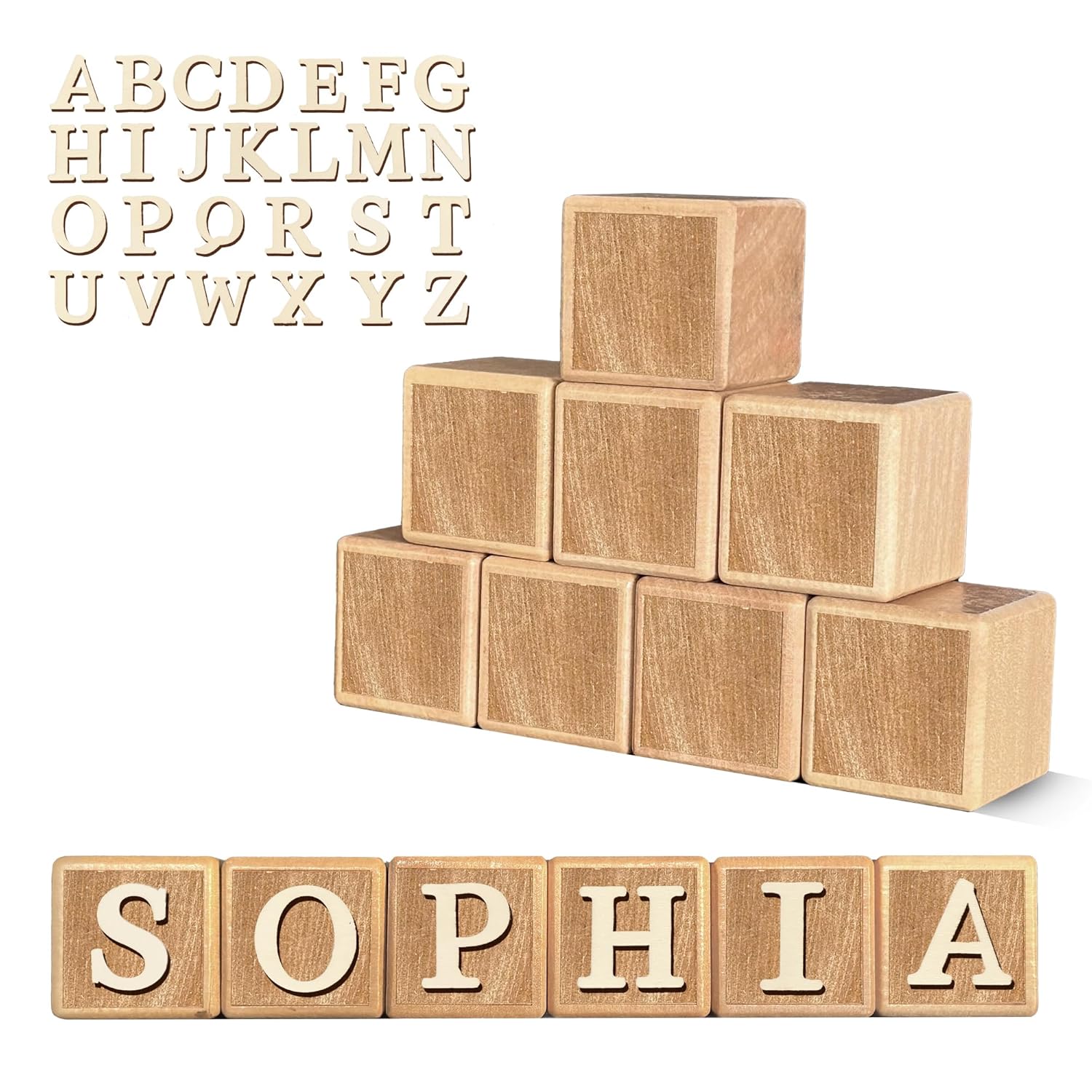 Zempfoal Custom Wooden Name Sign - 8-Letter Baby Blocks with 78 Alphabet Letters