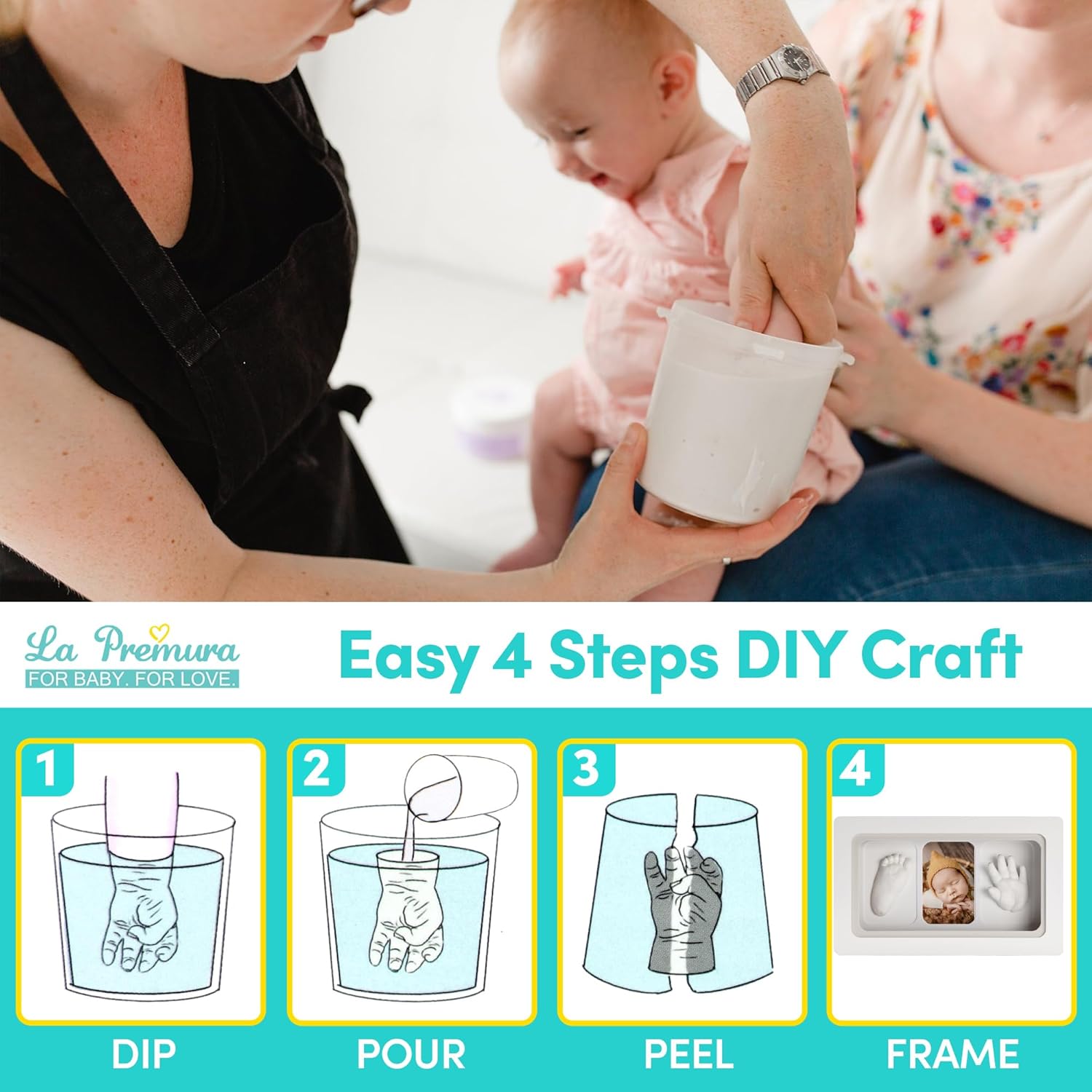 La Premura Baby Handprint Casting Kit with Shadow Box Frame 1