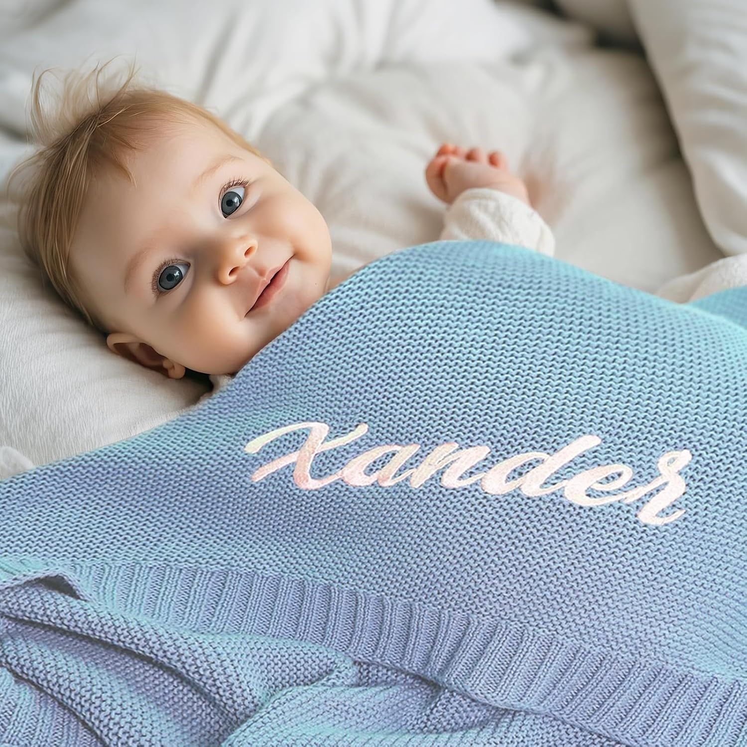 Custom Baby Blanket with Name - Personalized 30x40in Soft Knit Blanket