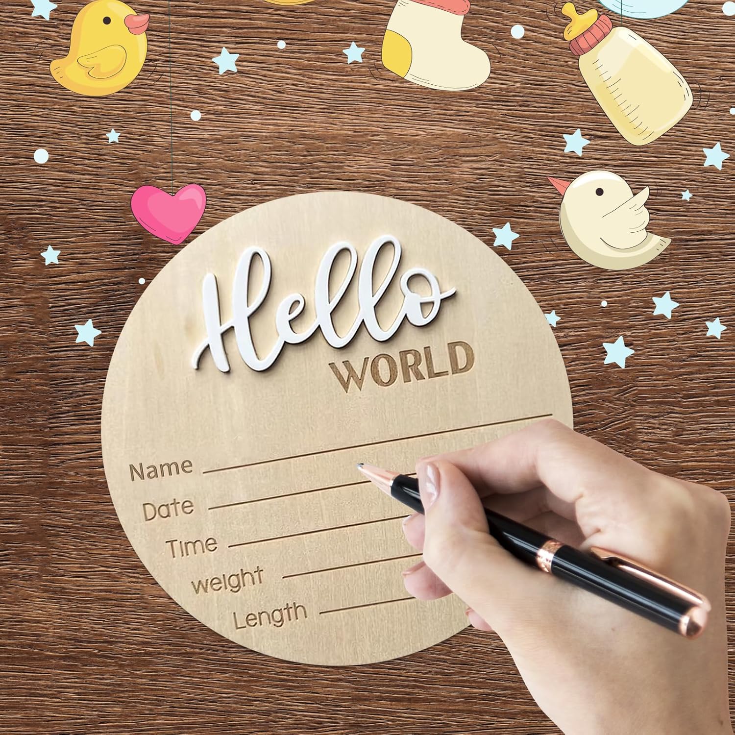 Baby Announcement Sign 59 Inch Wooden Hello World Newborn Sign