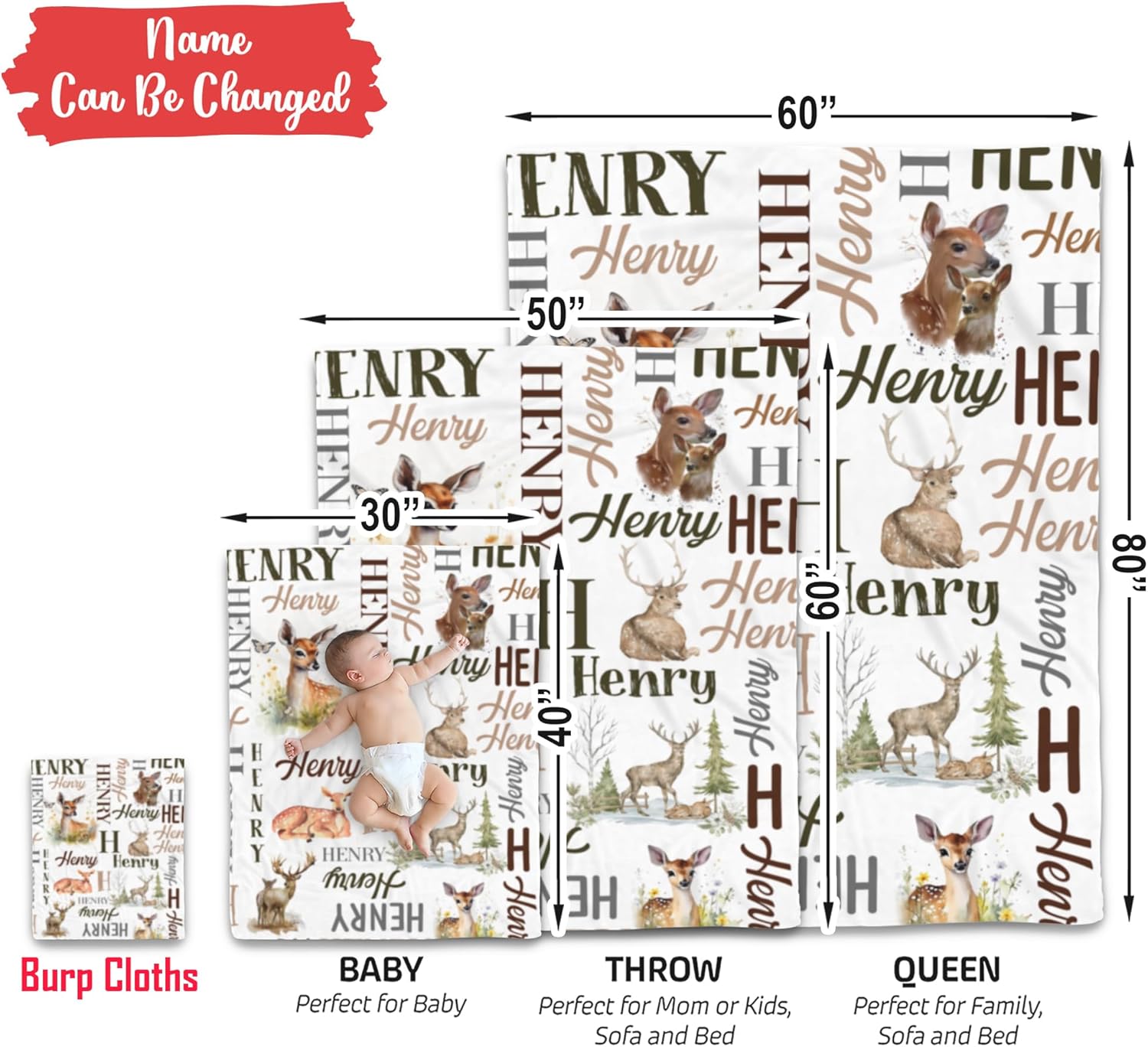 Personalized Deer Baby Blanket with Custom Name