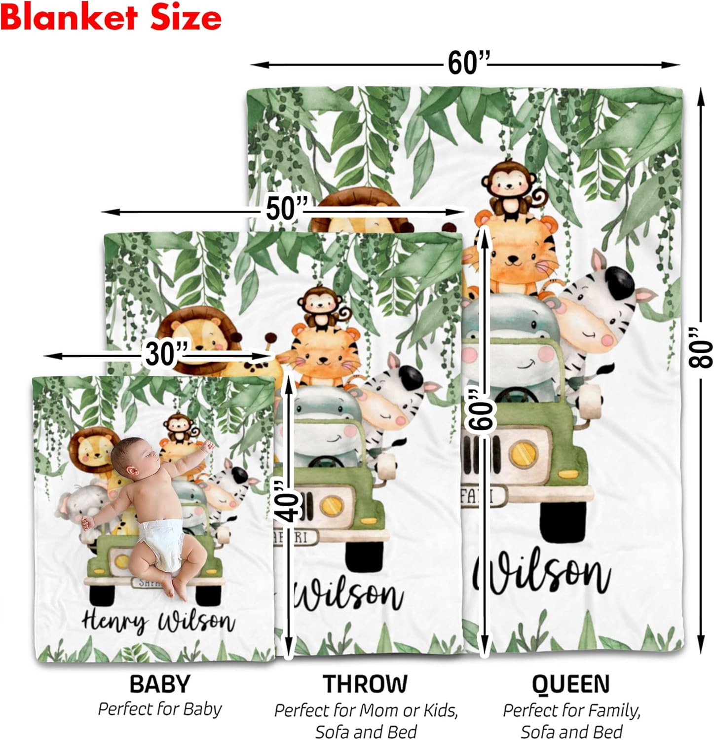 Personalized Safari Baby Blanket with Custom Name