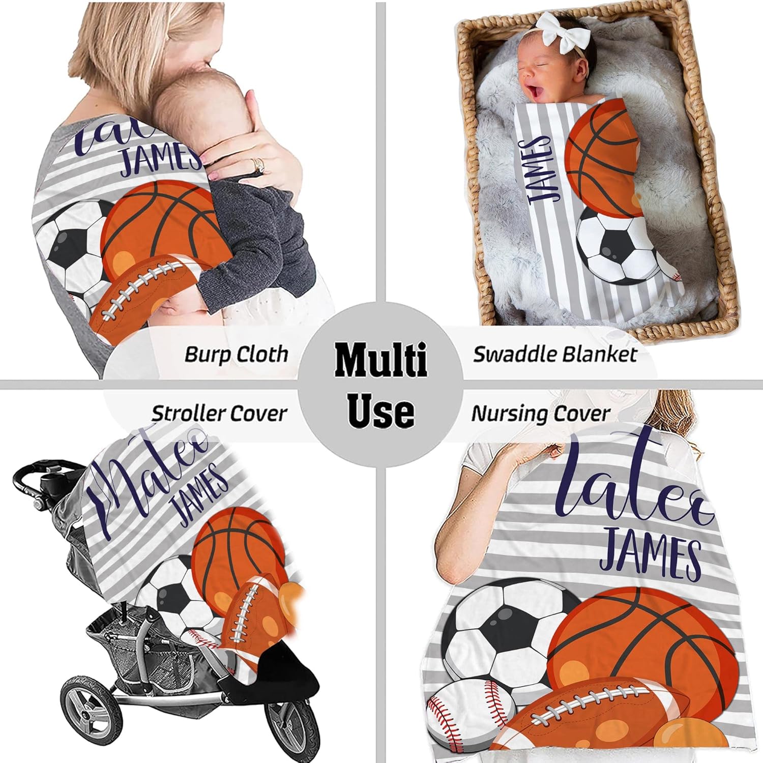 Personalized Sports Blanket with Custom Name Striped