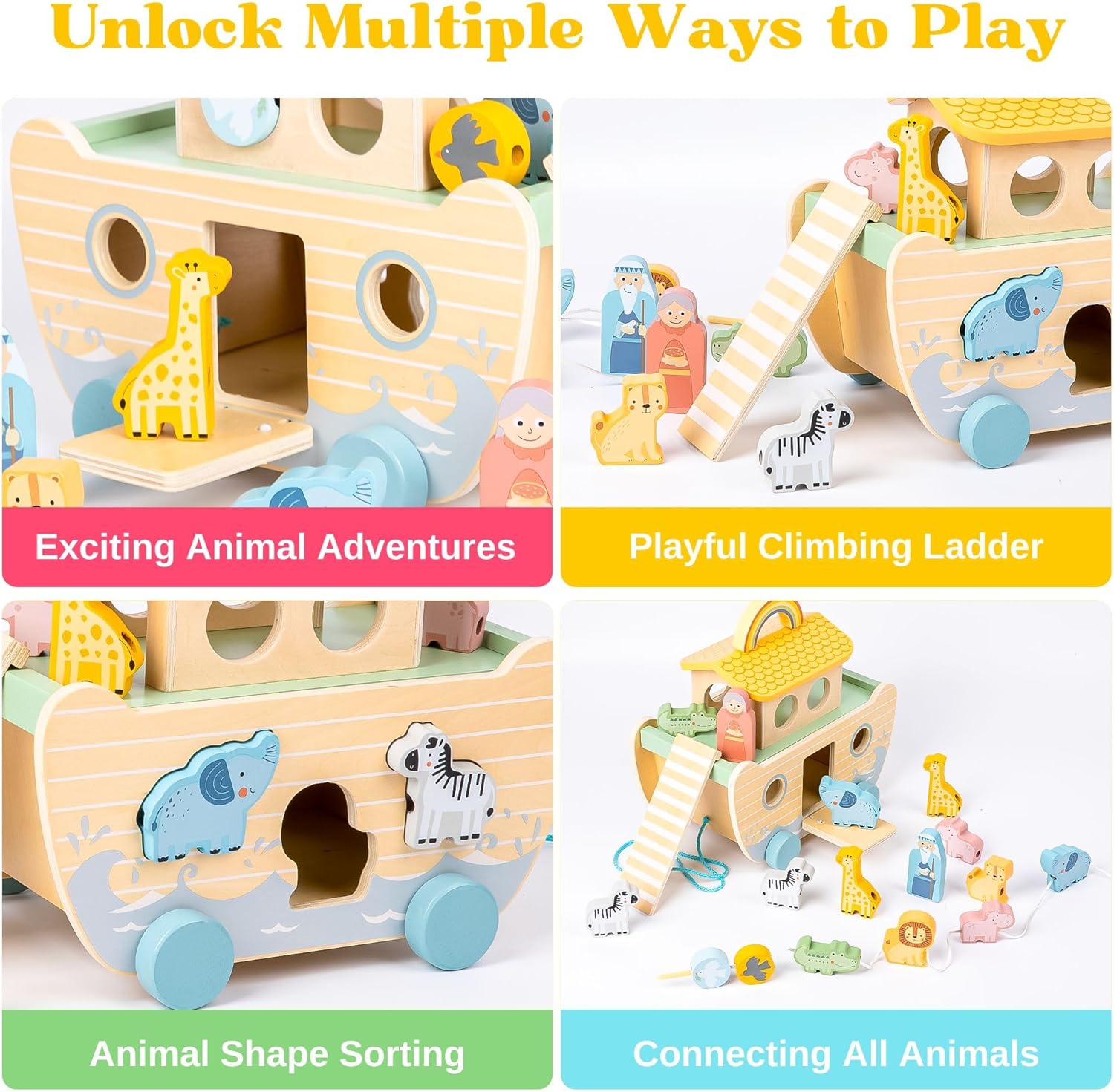 Arristone Wooden Noahs Ark Playset for Toddlers