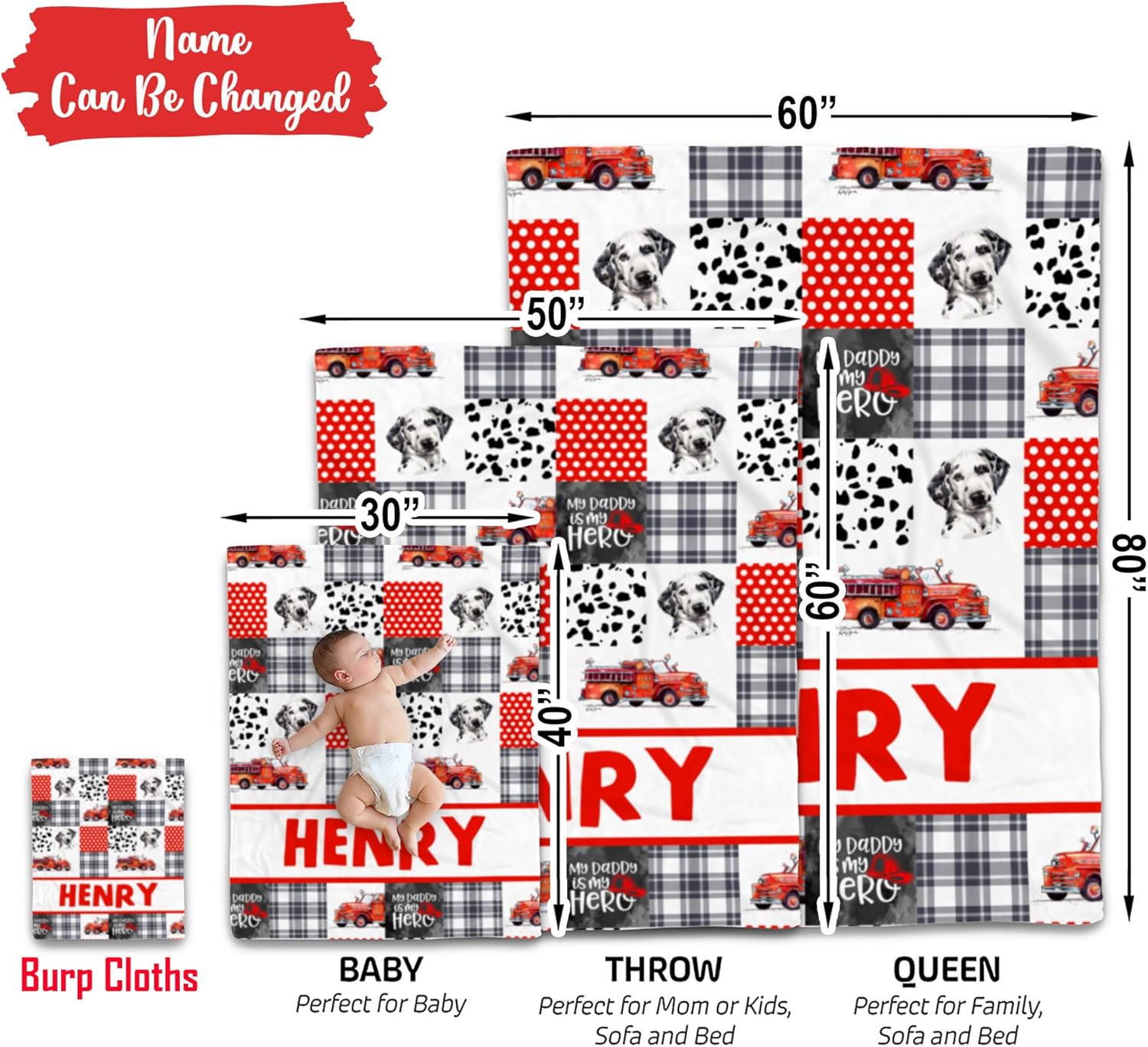 Personalized Baby Fire Truck Blanket with Name 1