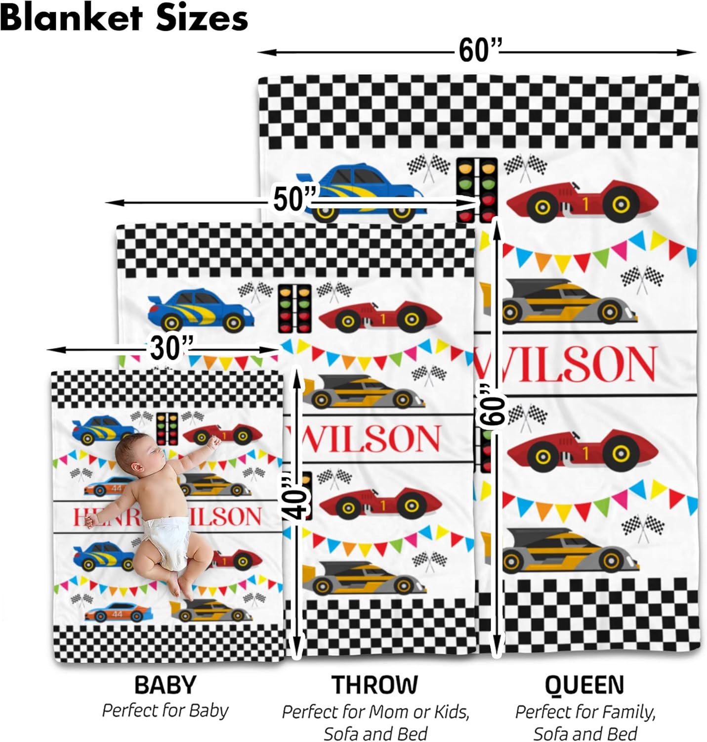 VibeCustom Personalized Race Car Baby Blanket