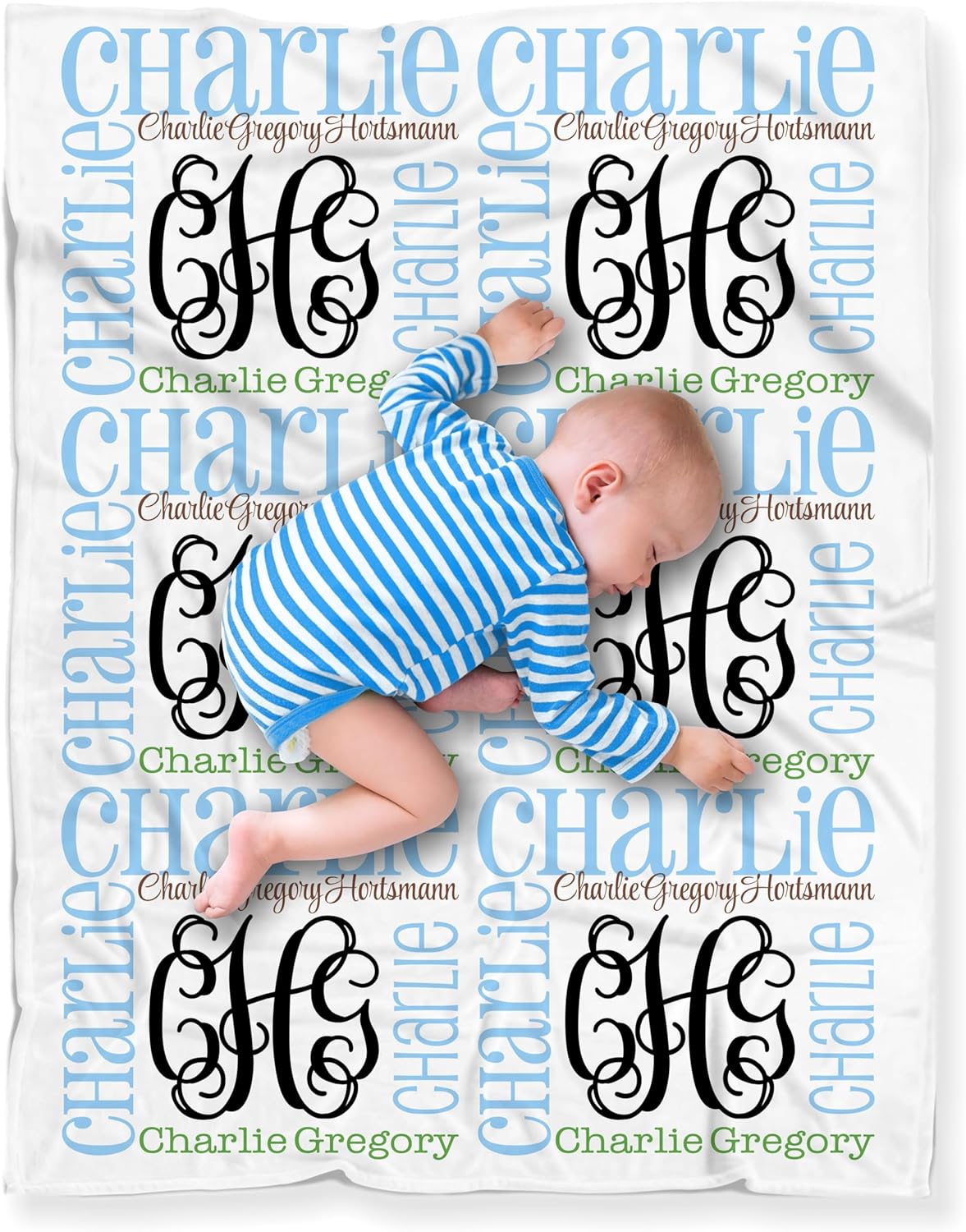 CarefreeTees Personalized Baby Name Blanket with Monogram