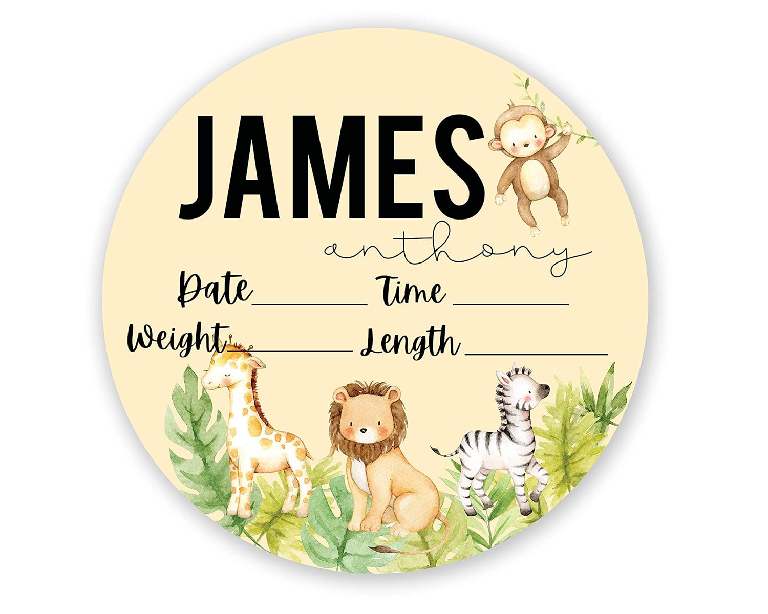 Personalized Baby Birth Stats Sign 12 Safari Wood Decor