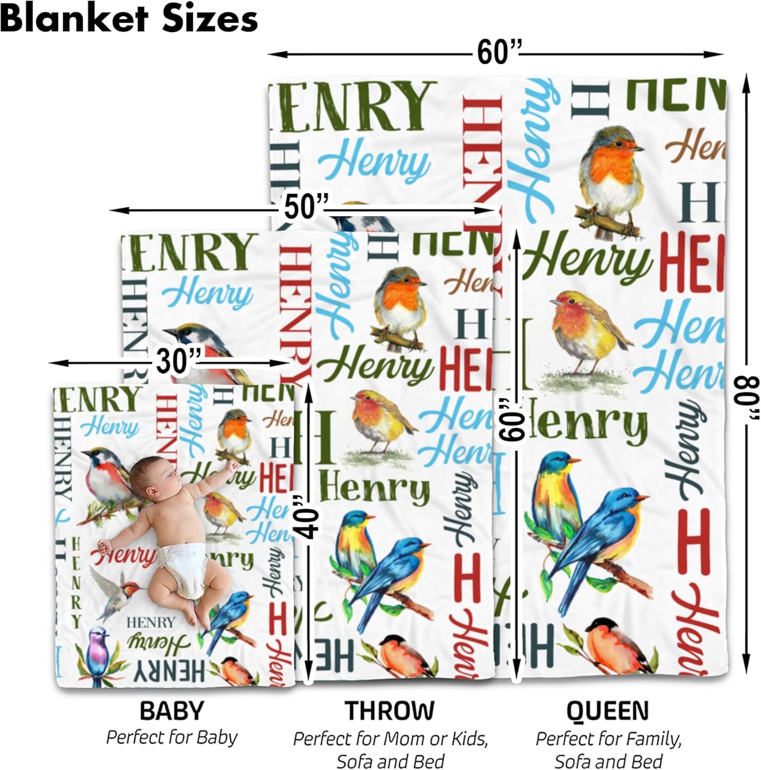 VibeCustom Personalized Bird Baby Blanket with Name
