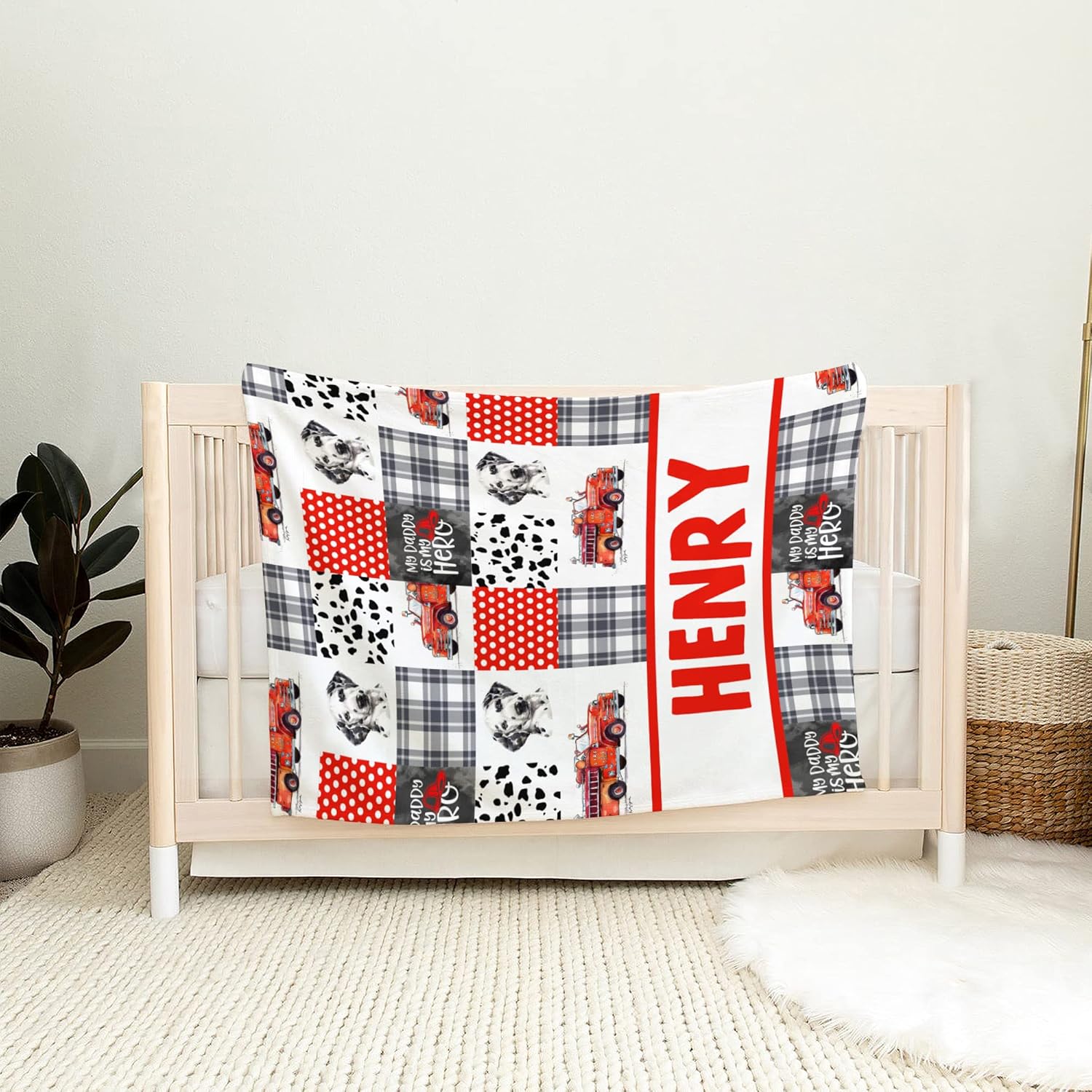 Personalized Baby Fire Truck Blanket with Name 1