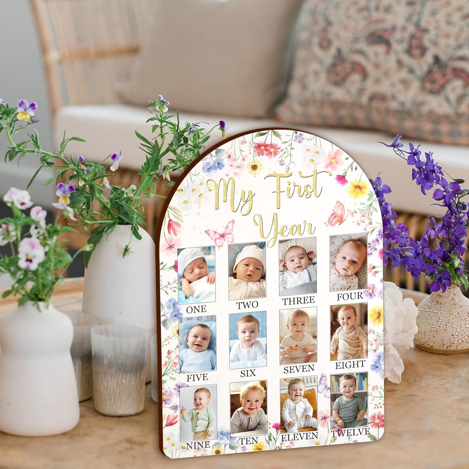 Wildflower Baby First Year Photo Frame Pink