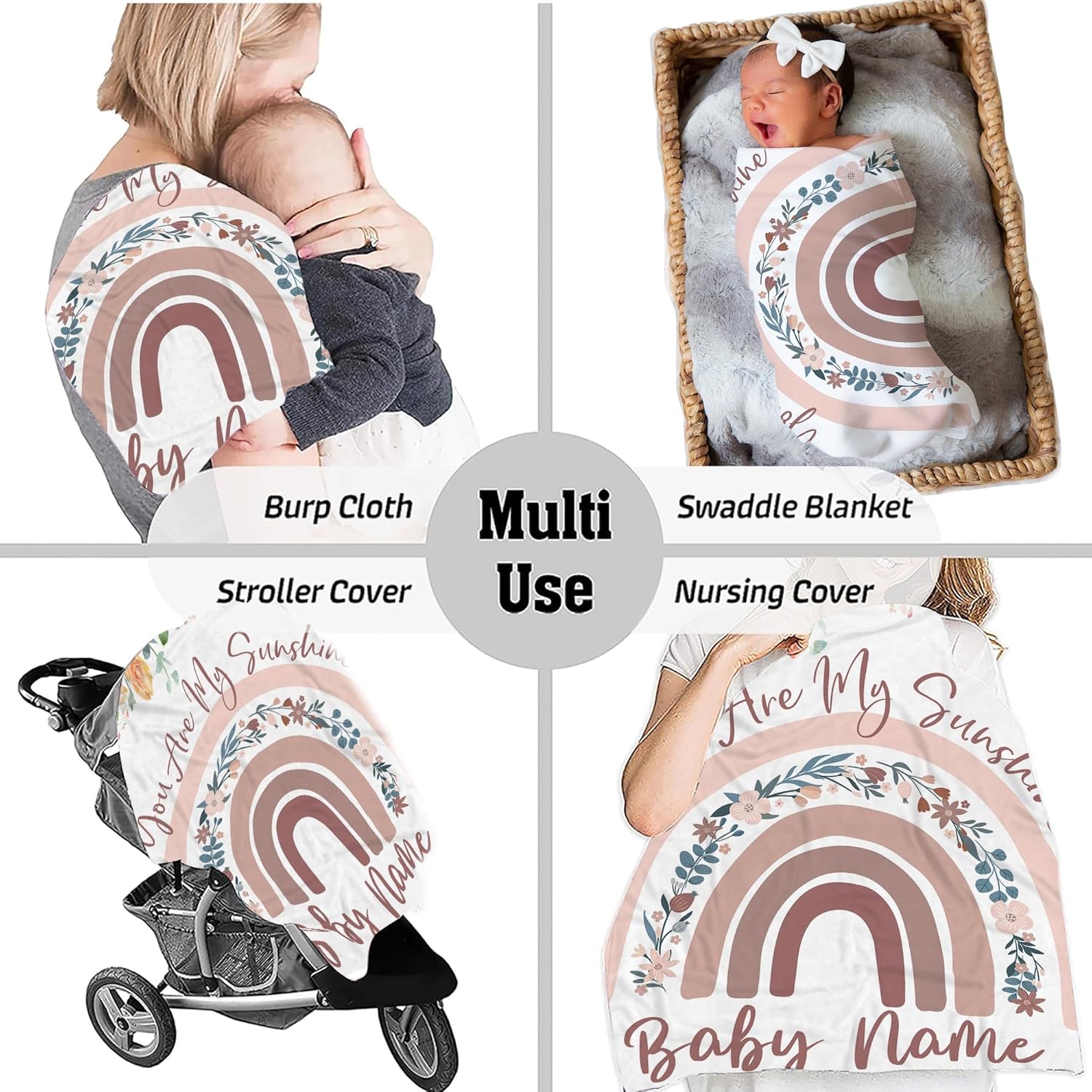 Personalized Rainbow Baby Blanket You Are My Sunshine 1