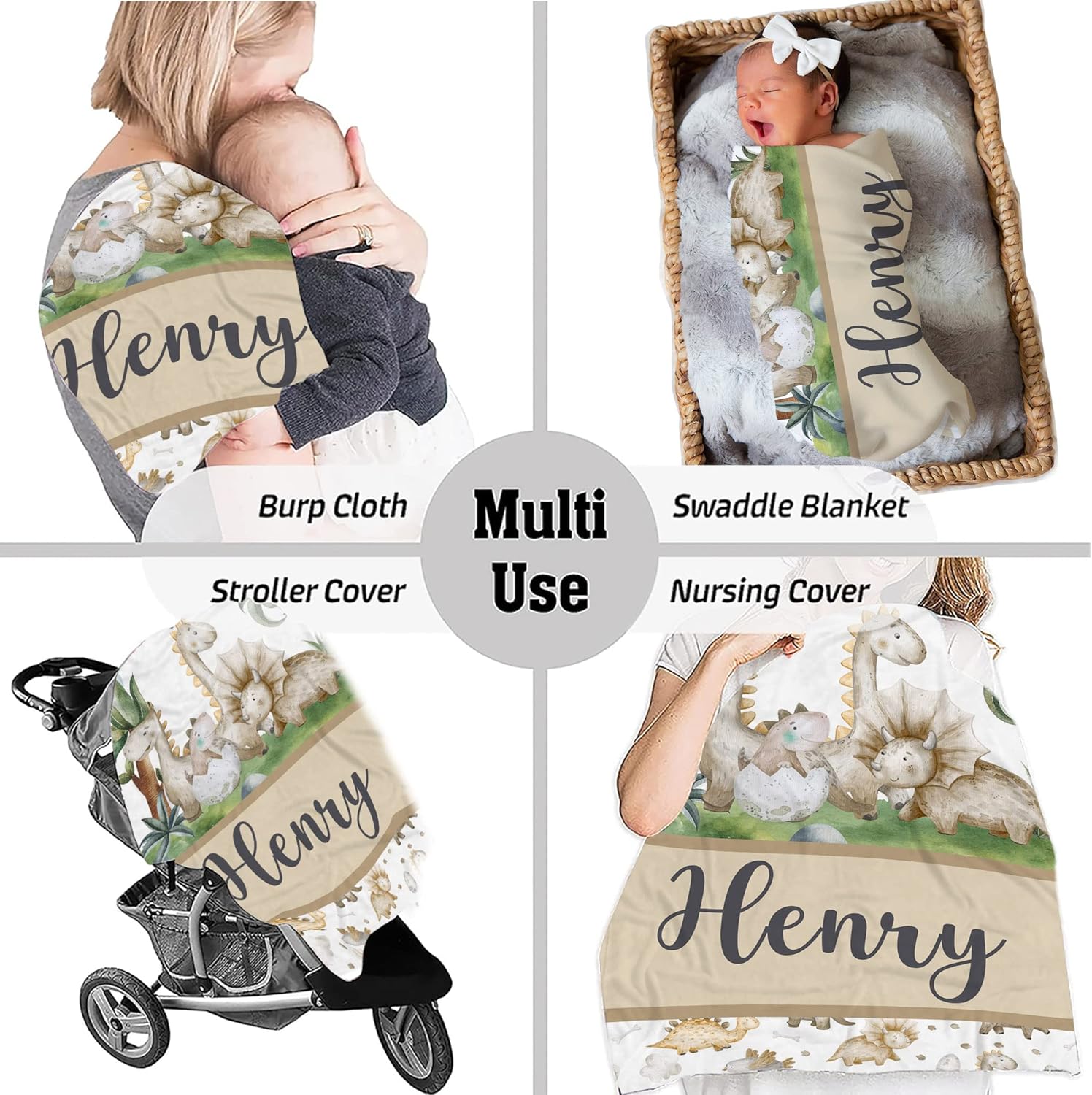 Personalized Dinosaur Baby Blanket with Name and Custom Design