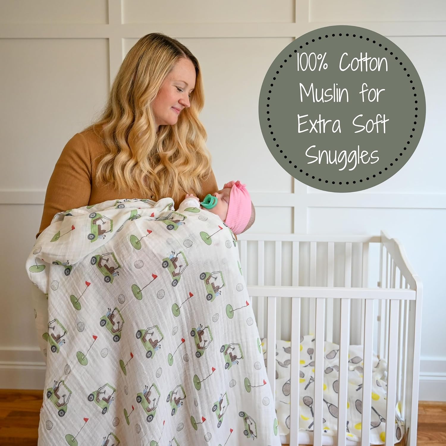 LollyBanks Golf Print Swaddle Blanket - 47x47 Inches
