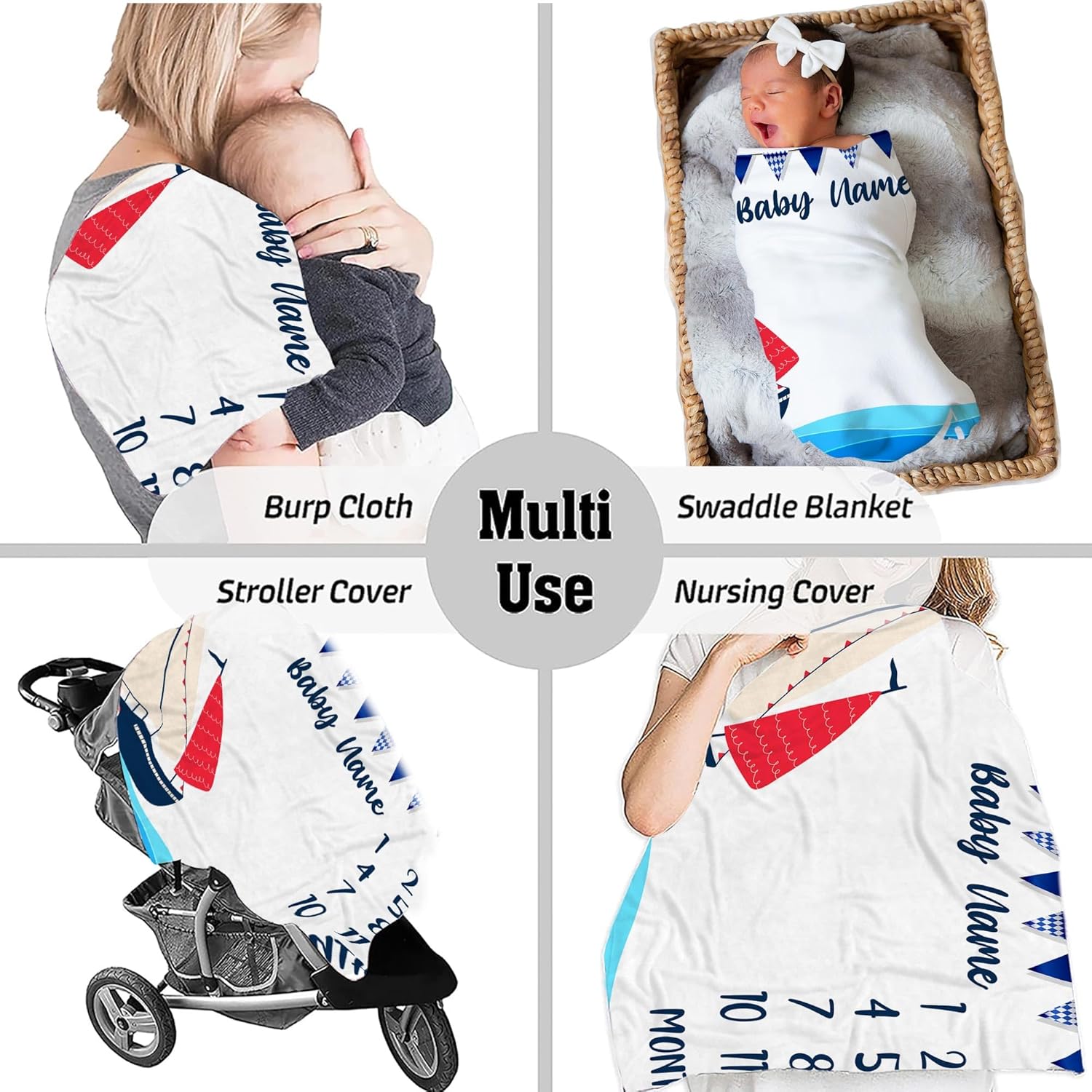 Personalized Sailing Baby Blanket with Name and Milestone Tracker