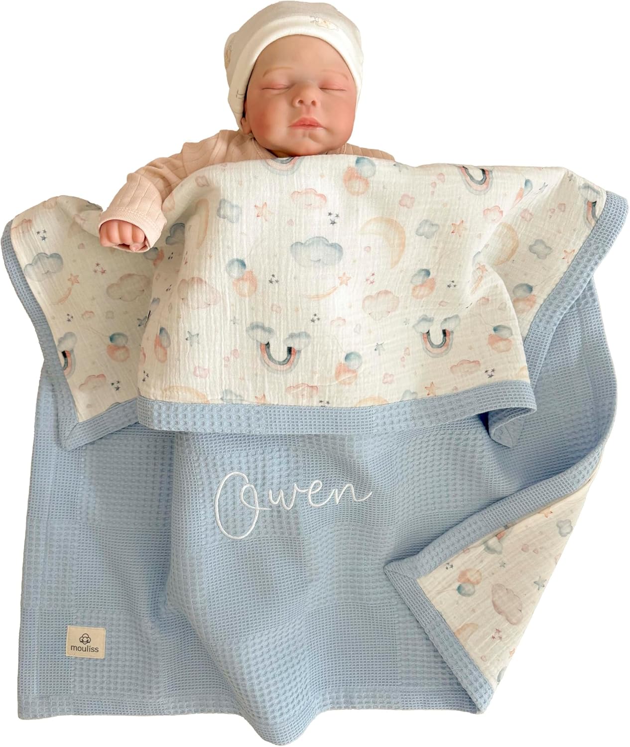 Personalized Baby Blanket with Name Handmade Organic Cotton Keepsake