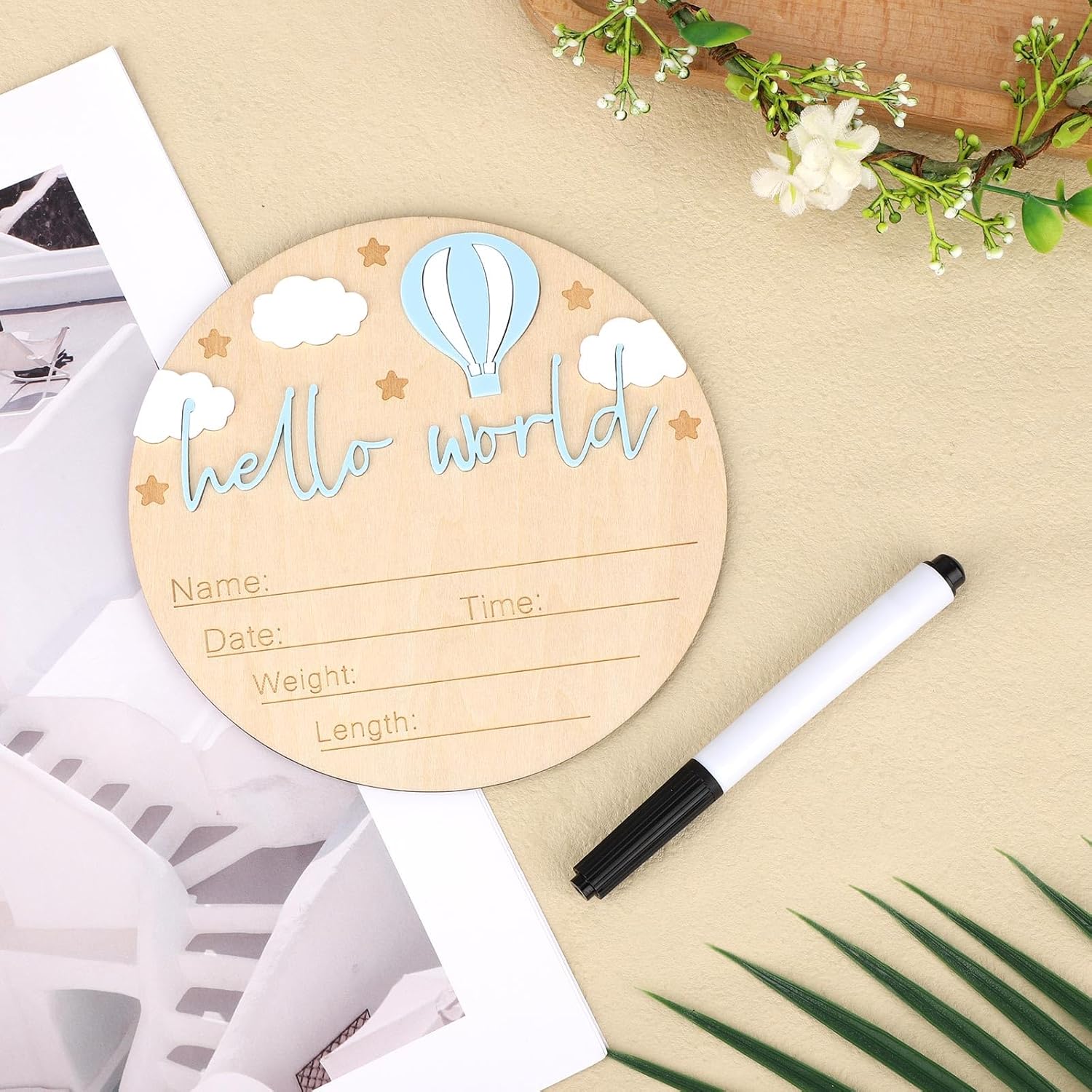 Gosknor Wooden Baby Welcome Sign with Pen