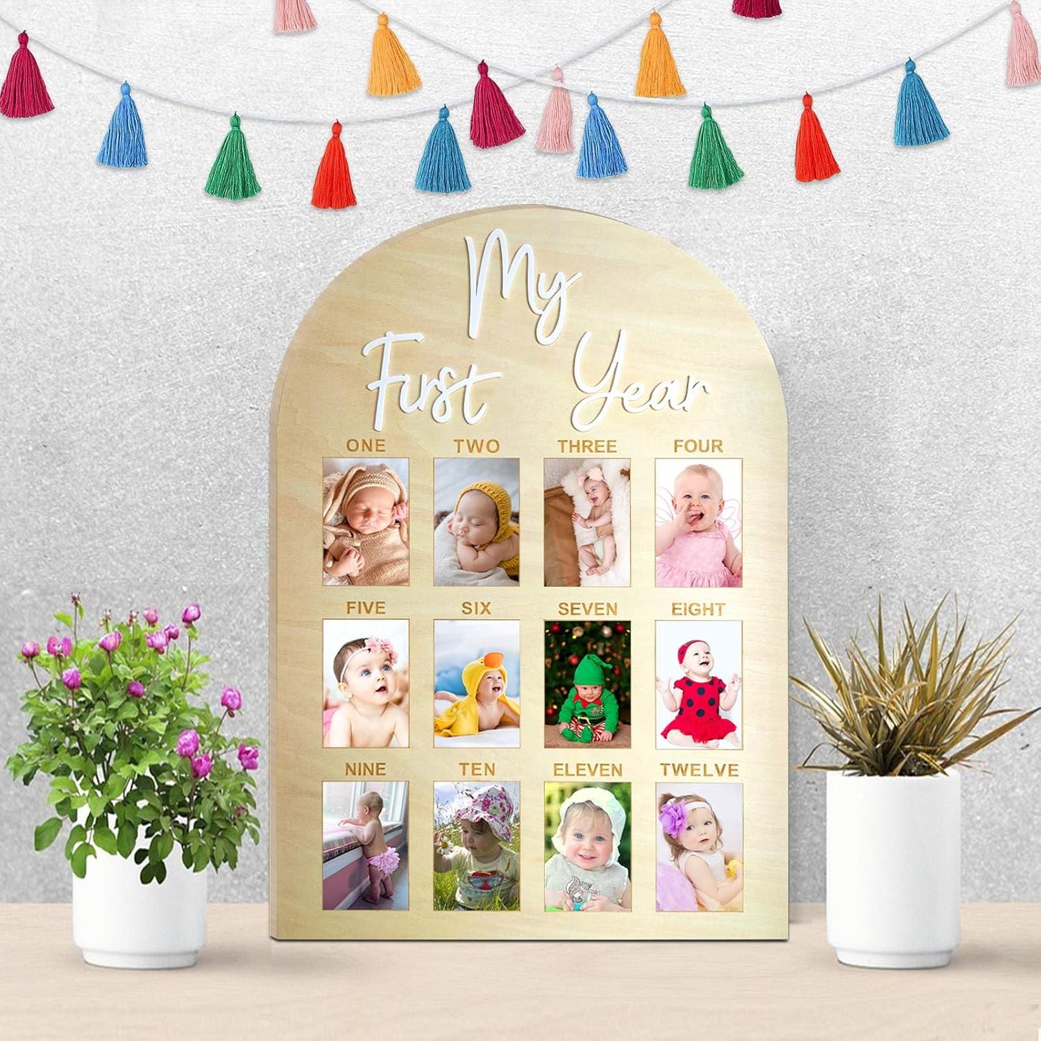 Hongpar One Year Birthday Wooden Photo Board