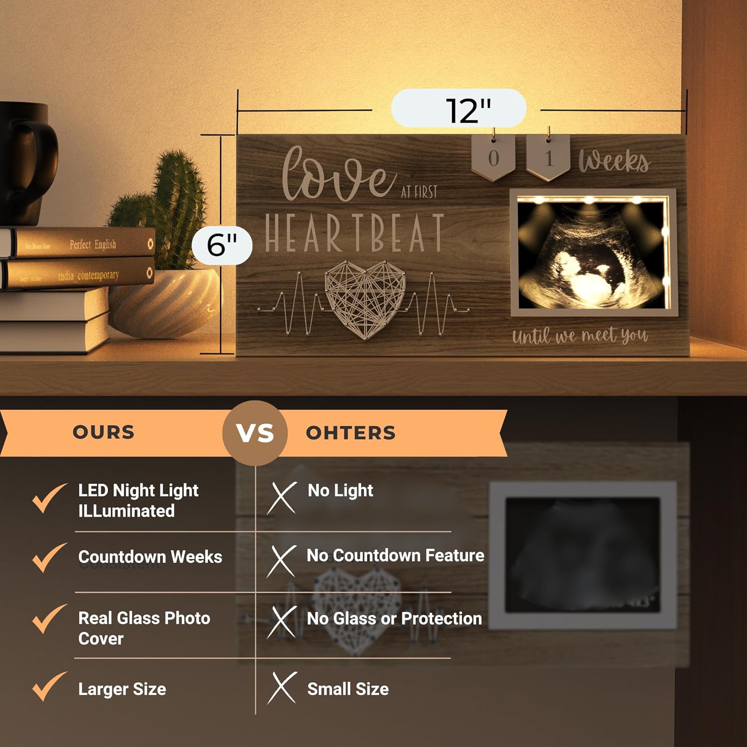 LED Illuminated Sonogram Frame with Countdown Weeks