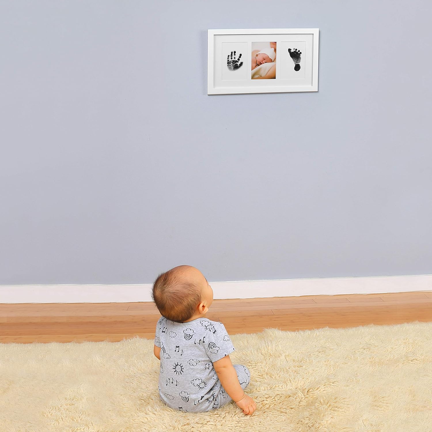 Green Pollywog Baby Handprint Footprint Kit with White Frame