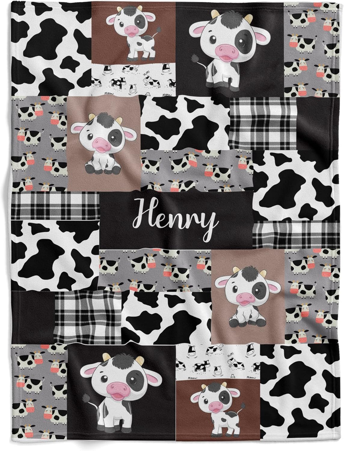 VibeCustom Personalized Cow Print Baby Blanket with Name