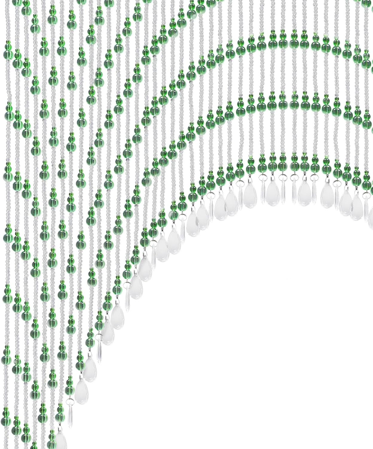 Green Beaded Curtain for Doorway and Window with Stainless Steel Strings
