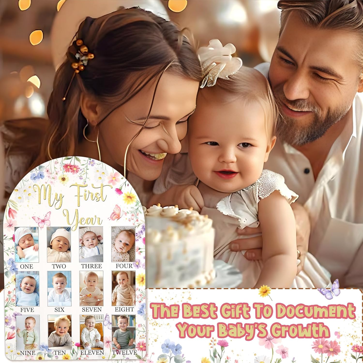 Wildflower Baby First Year Photo Frame Pink