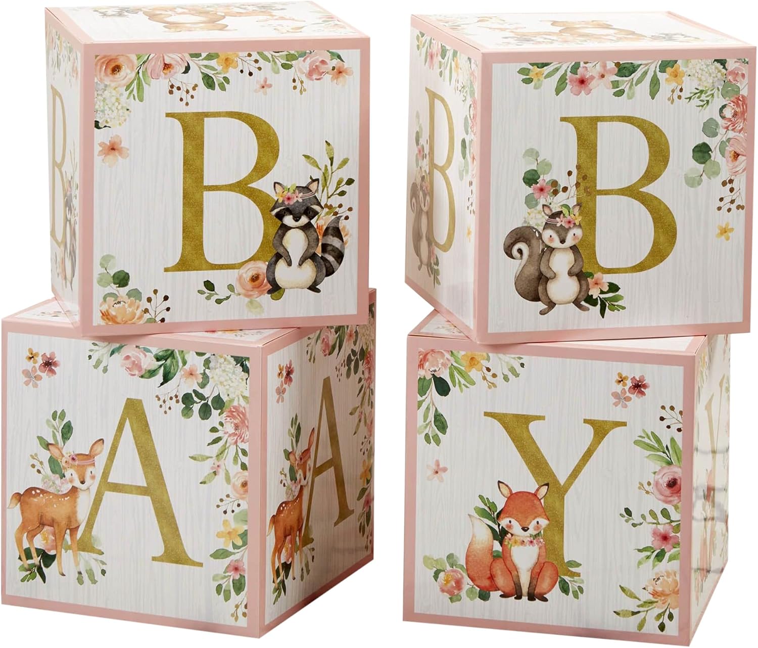 Kate Aspen Pink Woodland Baby Boxes Set of 4