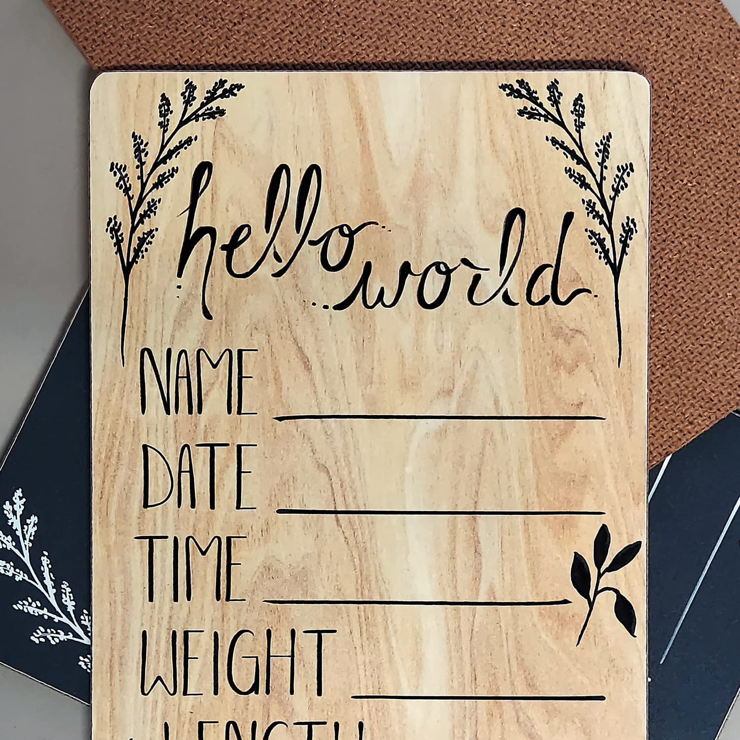 Cohas Hello World Newborn Baby Announcement Wood Sign with Boat Theme