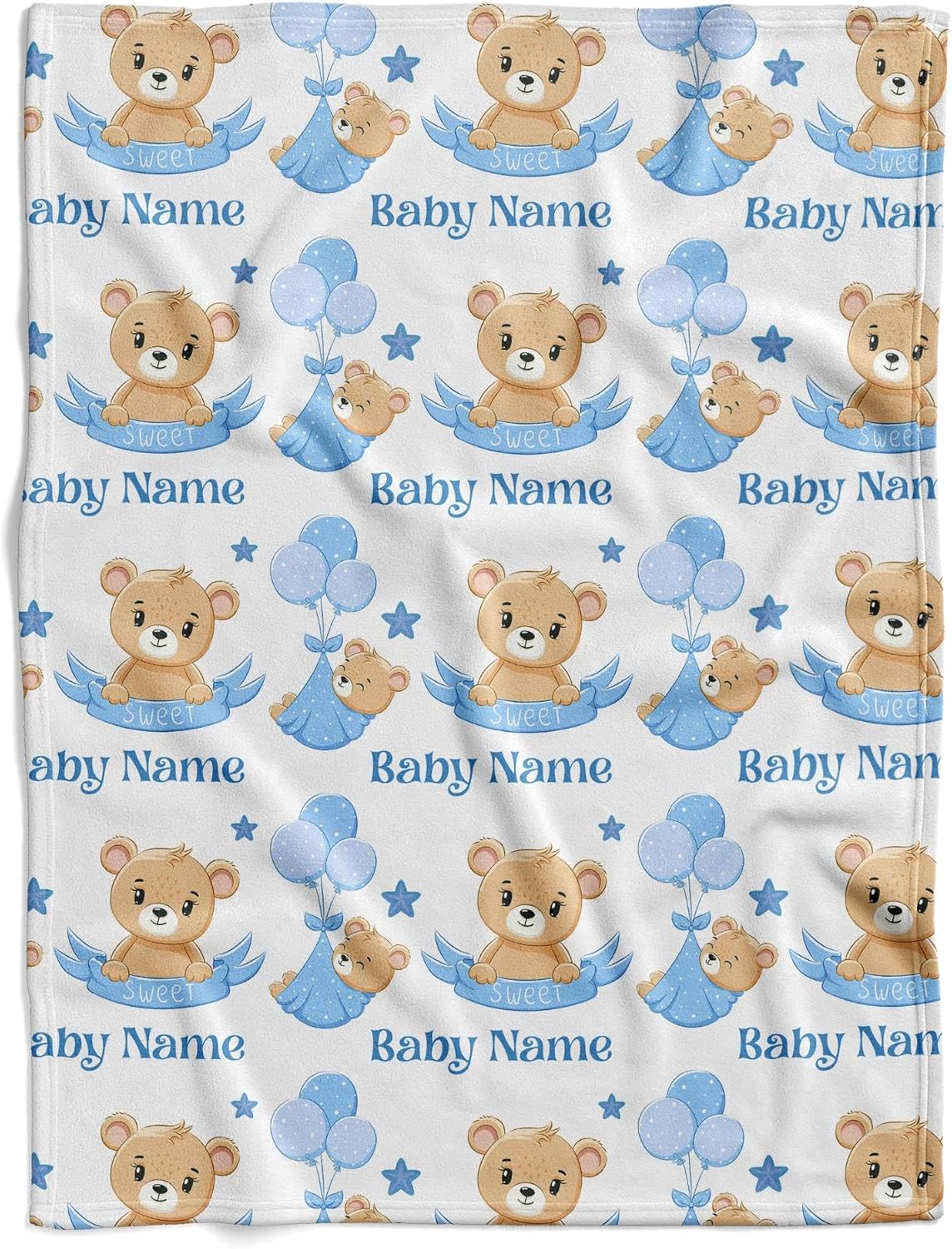 Personalized Bear Baby Blanket with Blue Balloons 1