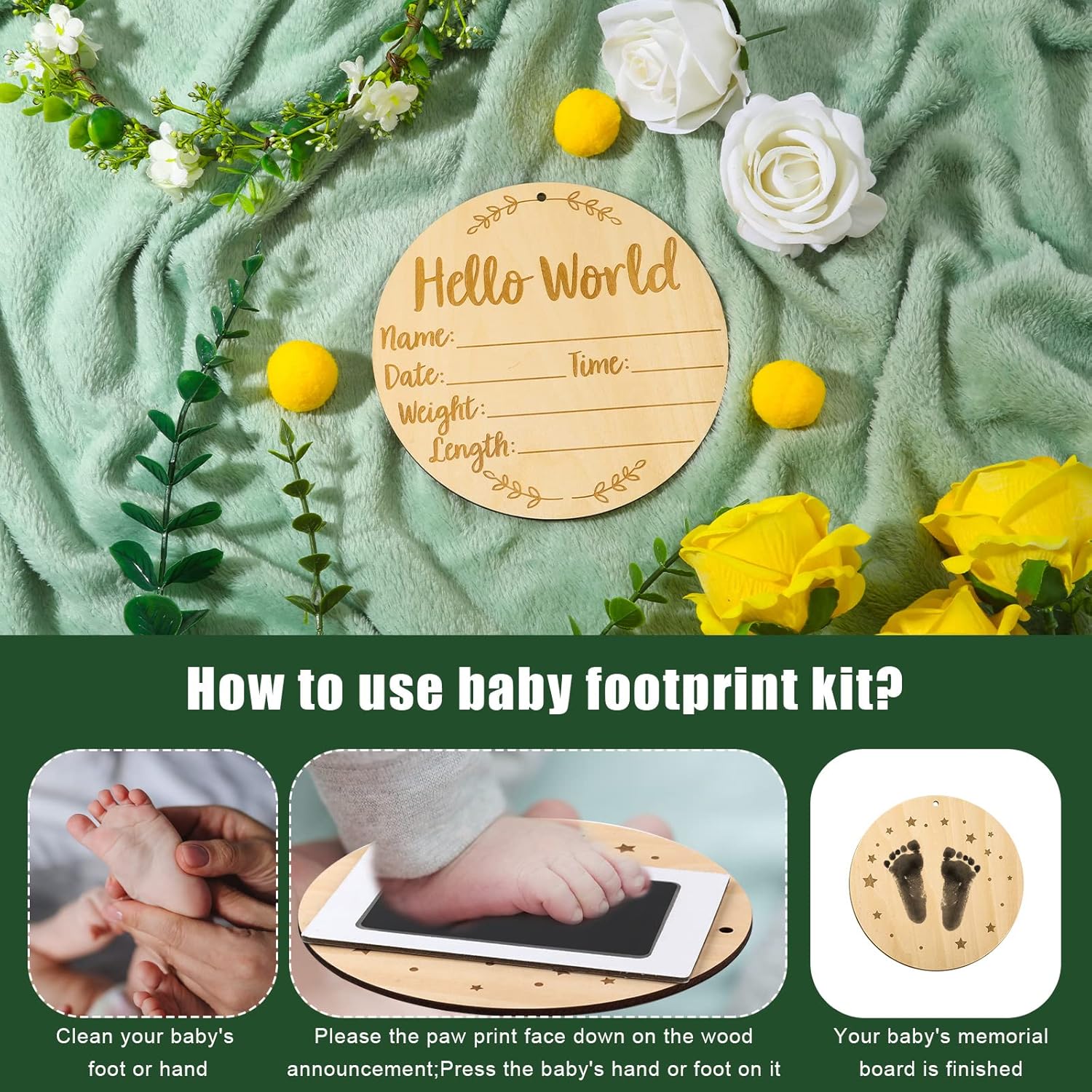 LUTER Baby Announcement Sign with Ink Pad and Handprint Space