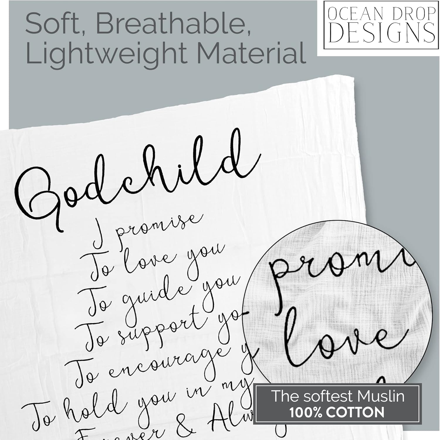 Ocean Drop Designs Muslin Swaddle Blanket - 47x47 Soft Cotton Baby Gift