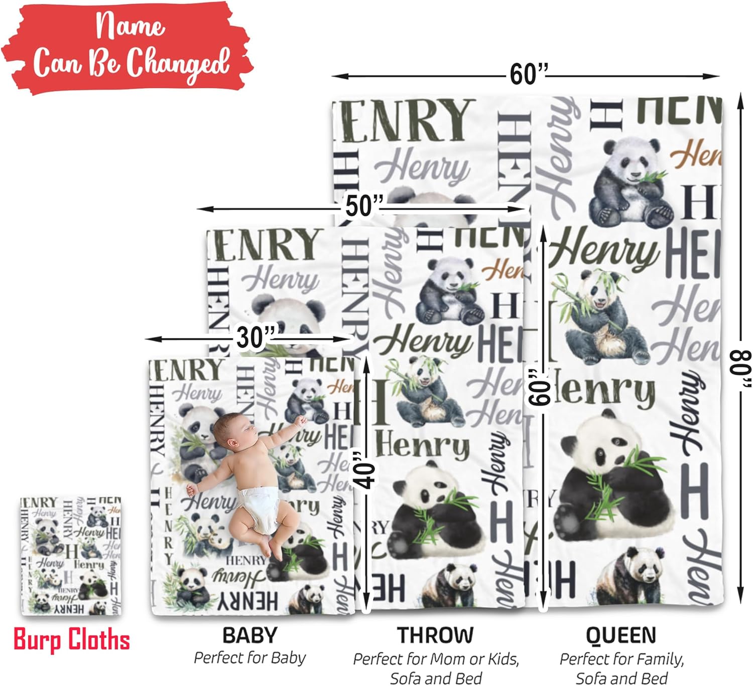 Personalized Panda Baby Blanket with Custom Name
