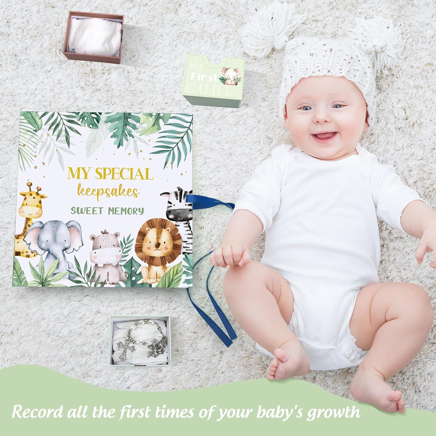 Beeveer Baby Keepsake Box with 9 Labeled Compartments 1