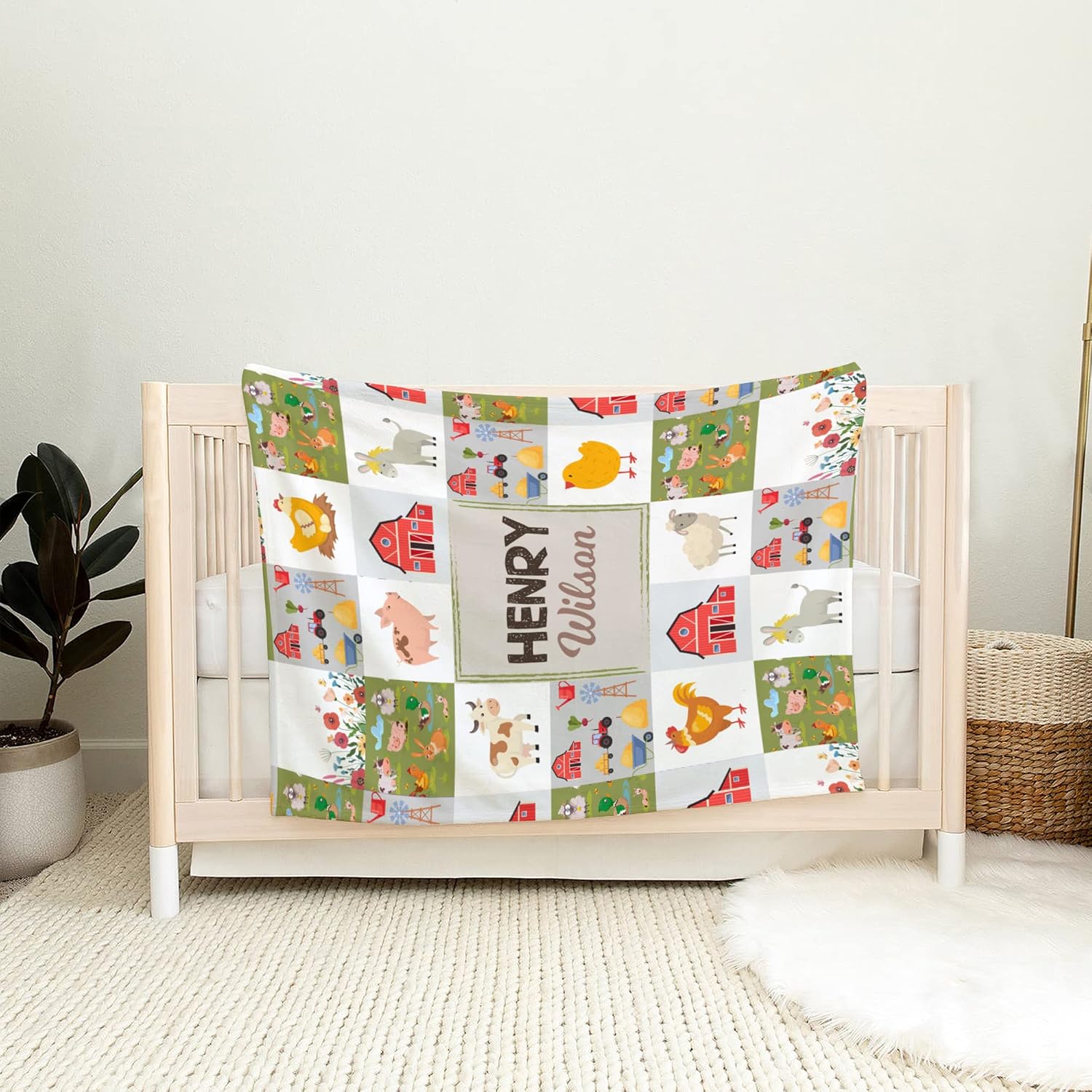 VibeCustom Personalized Farm Animal Baby Blanket