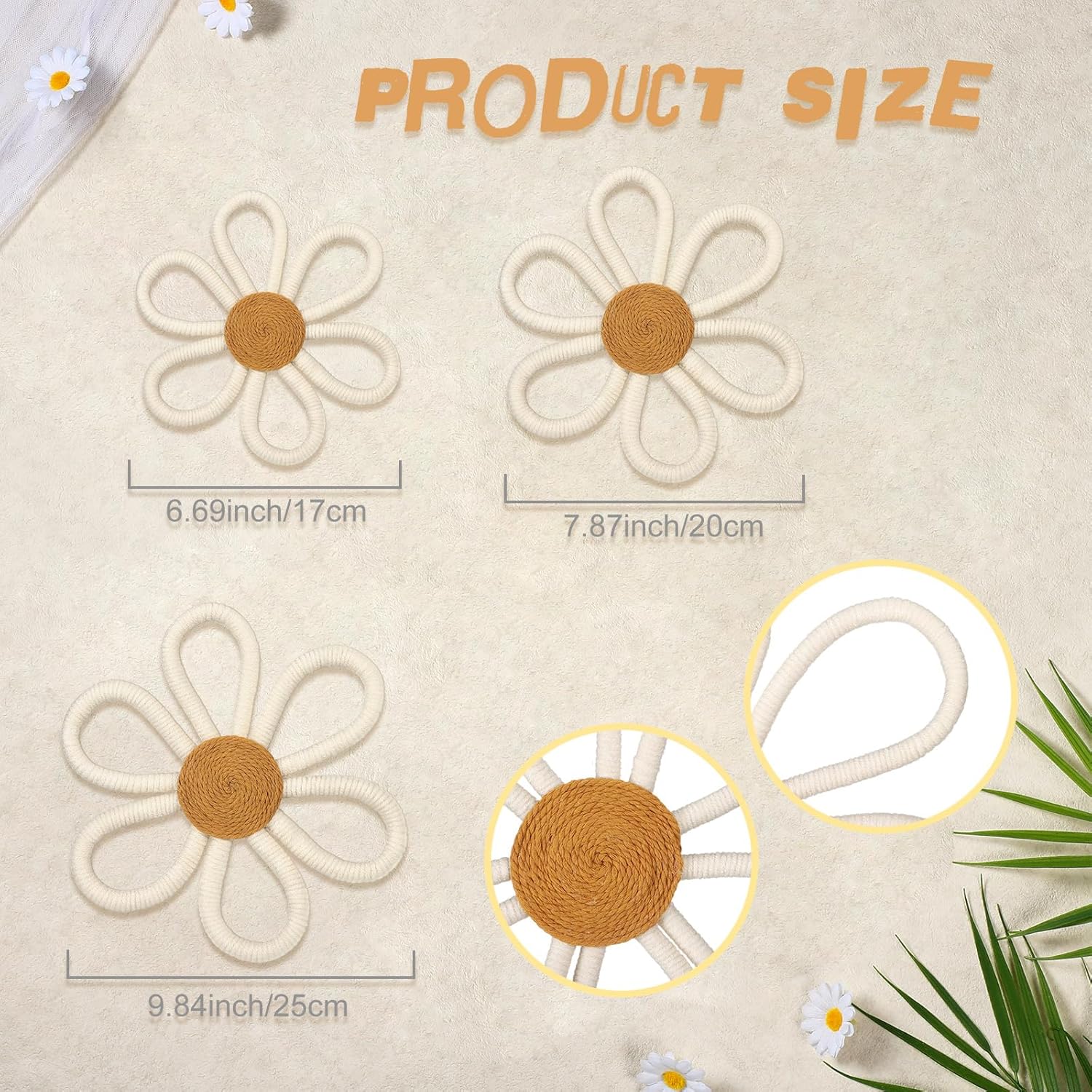 Barydat Boho Wall Hanging Decor Daisy Flower Set 6 Pcs