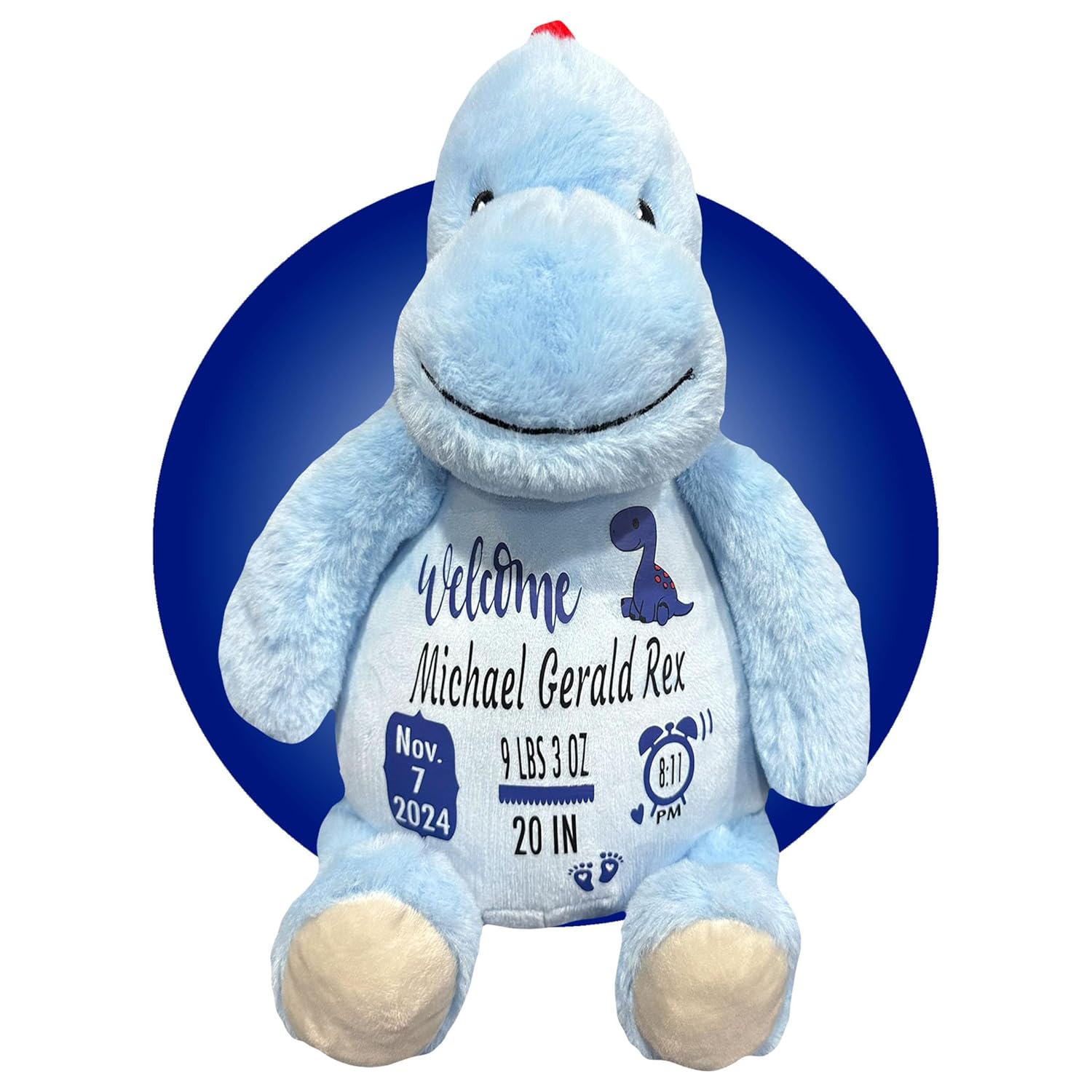 Baby Birth Stats Plush Dinosaur - Personalized Keepsake with Free Gift Wrapping