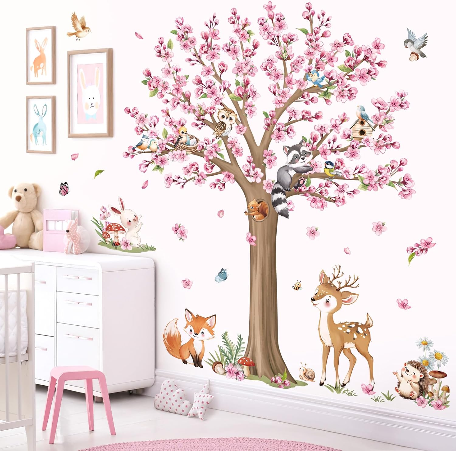 Decalmile Woodland Animals Flower Tree Wall Stickers 1