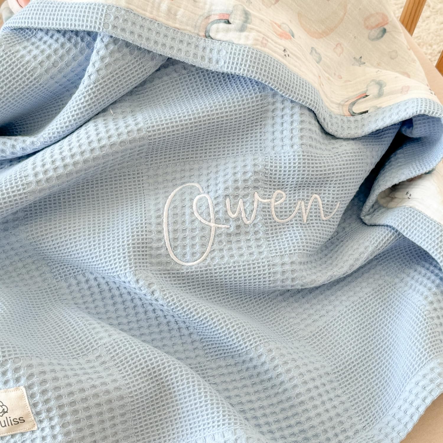 Personalized Baby Blanket with Name Handmade Organic Cotton Keepsake