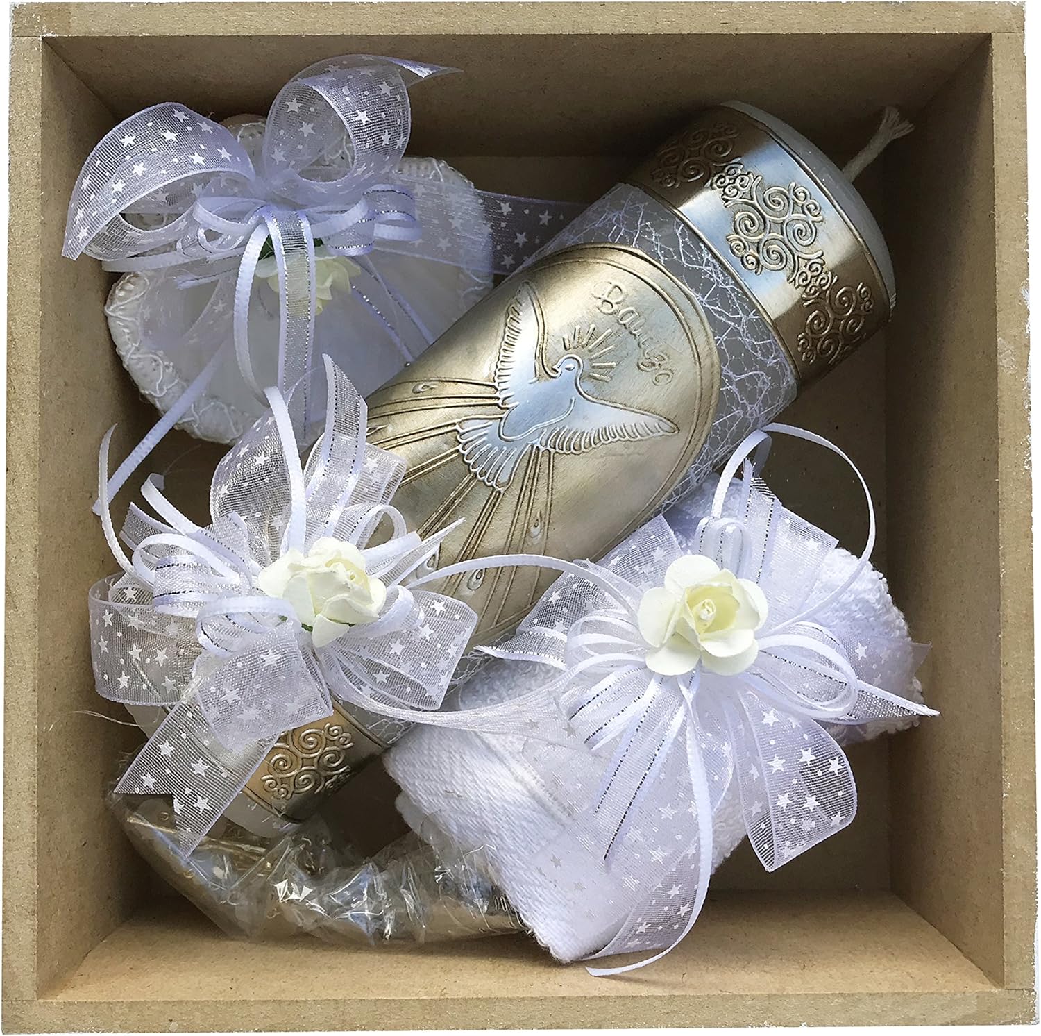 Arcngeles Mexicanos Baptism Candle Set Wooden Box