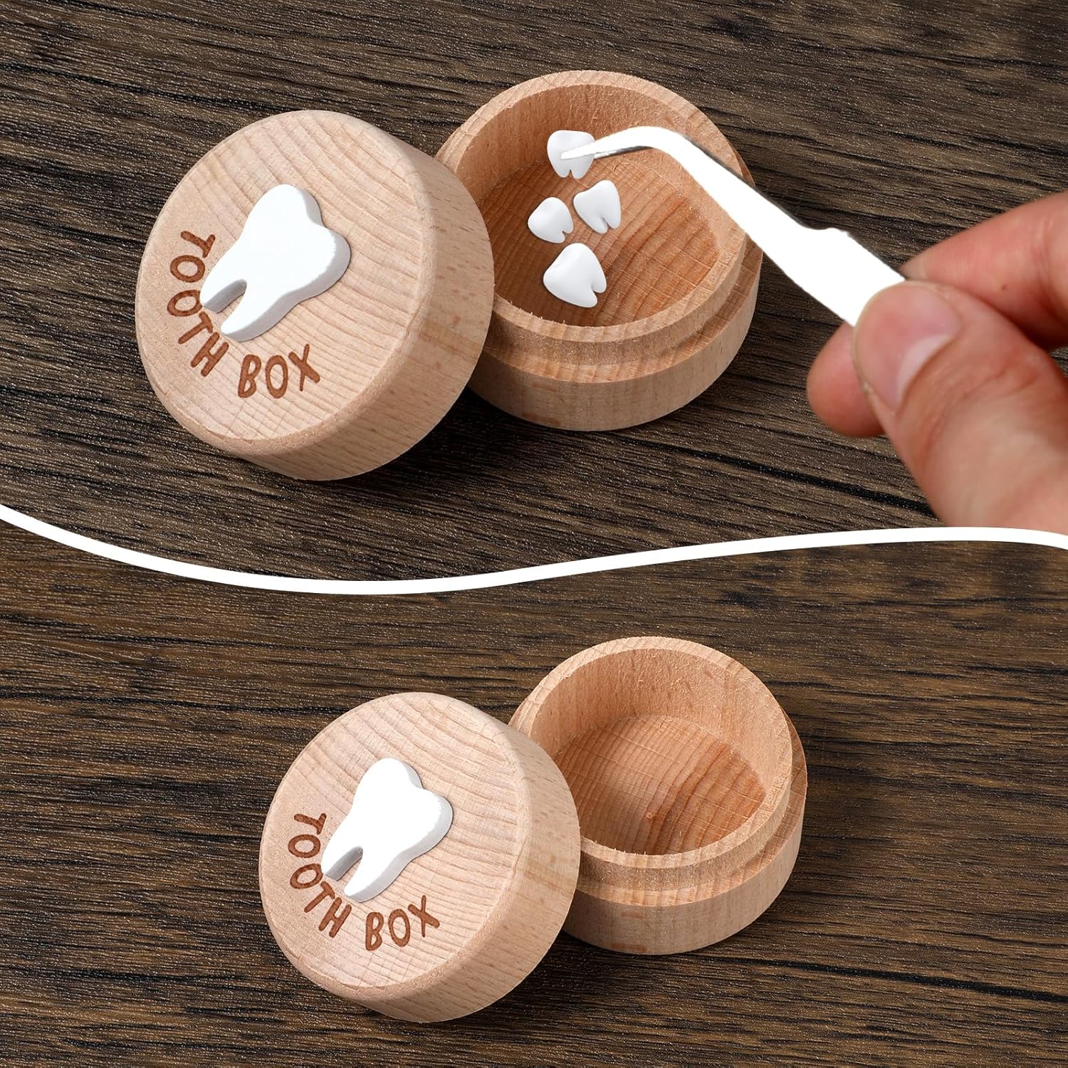ZEYIYER 2PCS Tooth Fairy Wooden Holder Box