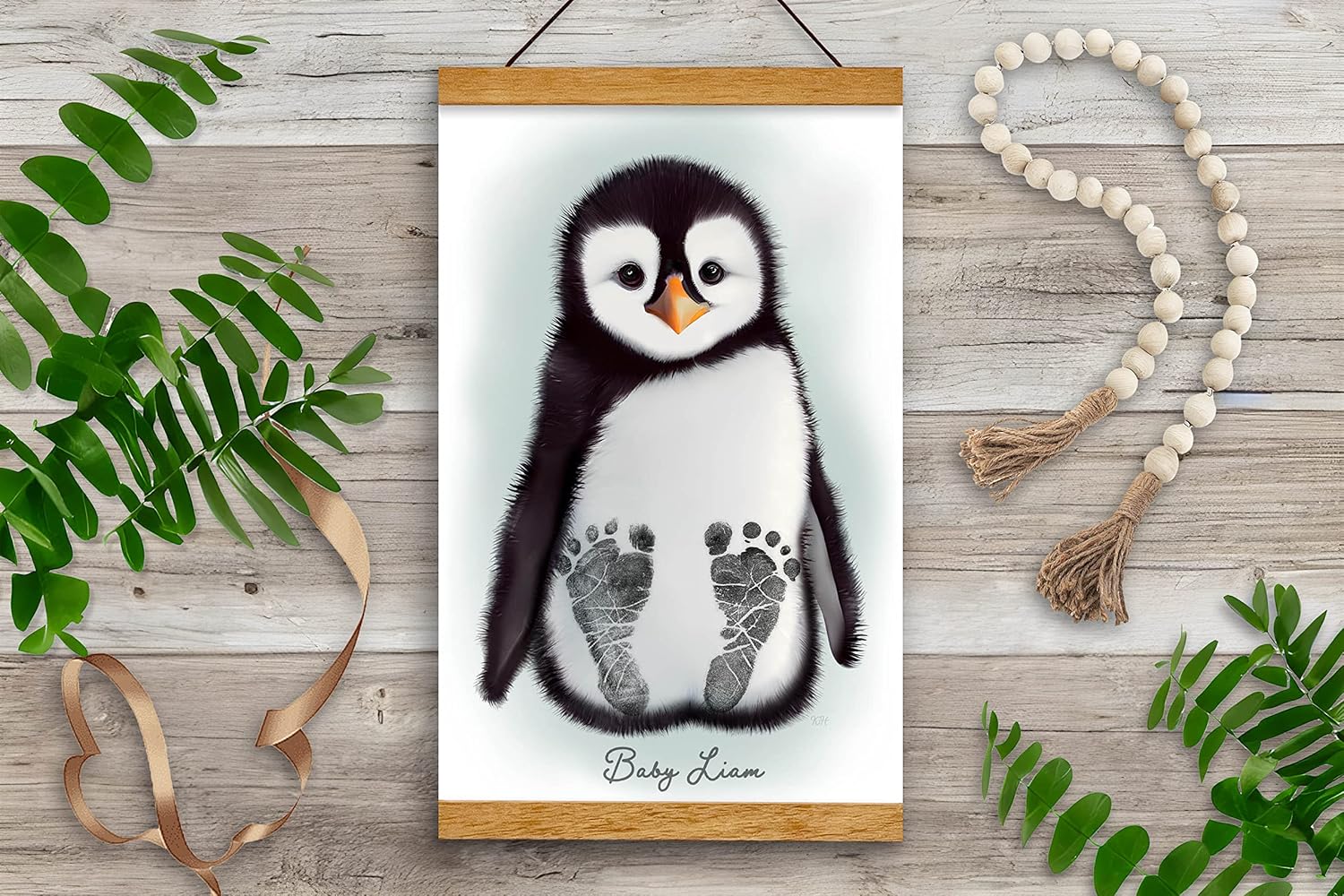 Memory Lane Gifts Co Baby Footprint Art - Baby Penguin Teal Teak 1