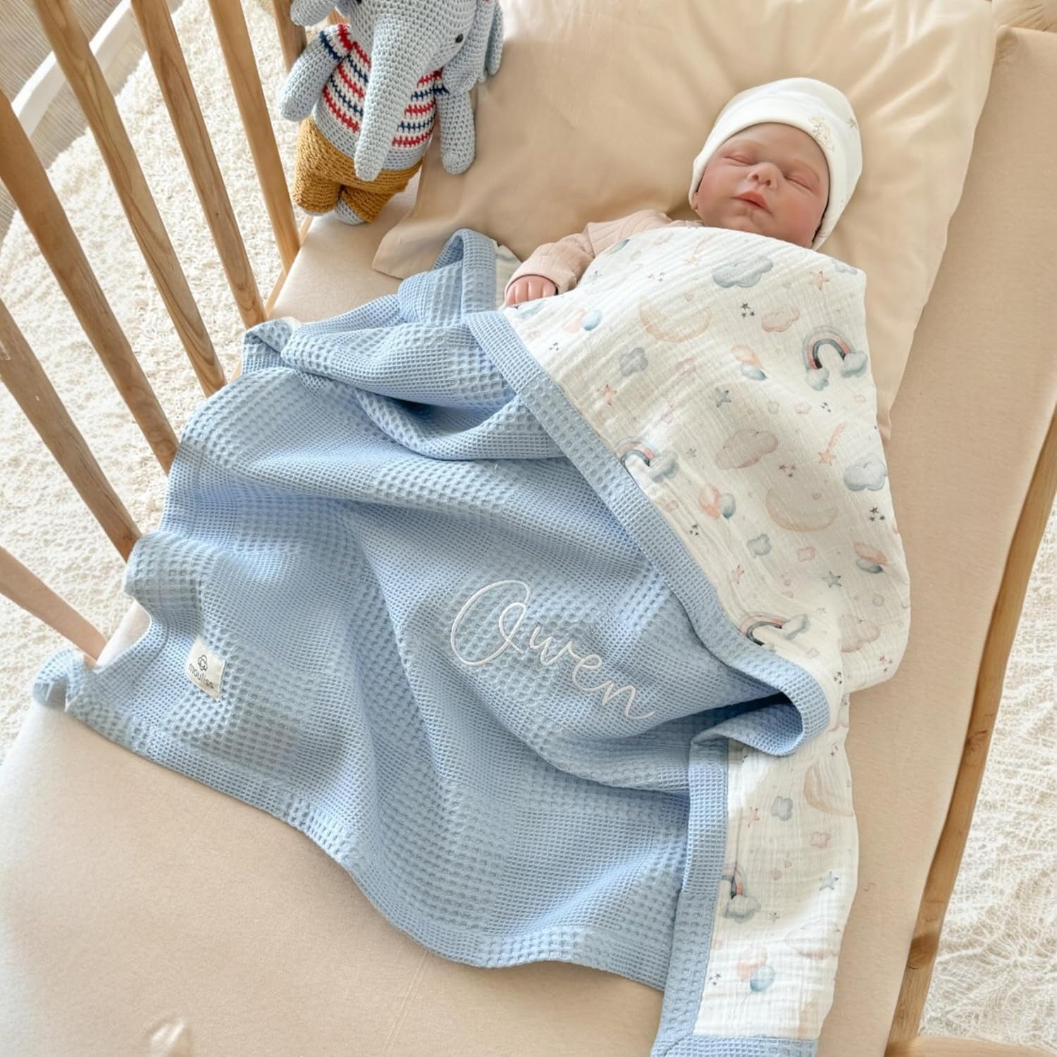 Personalized Baby Blanket with Name Handmade Organic Cotton Keepsake