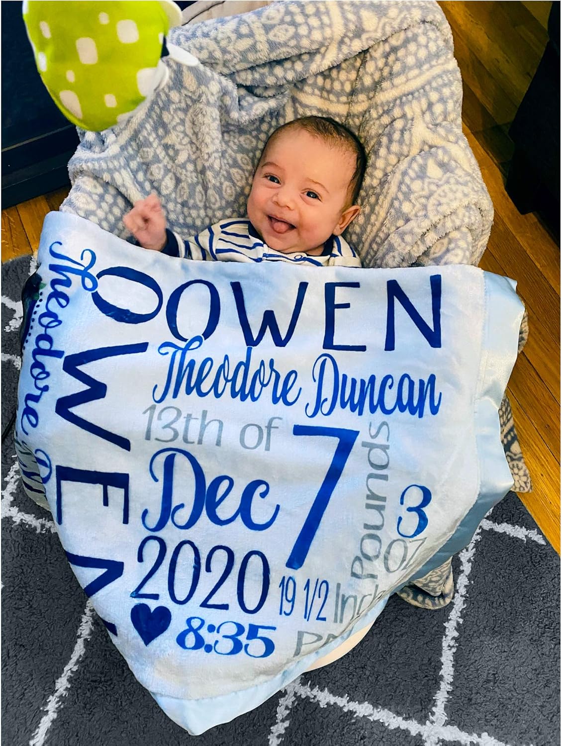 Personalized Baby Blanket for Boys with Name Birth Stats