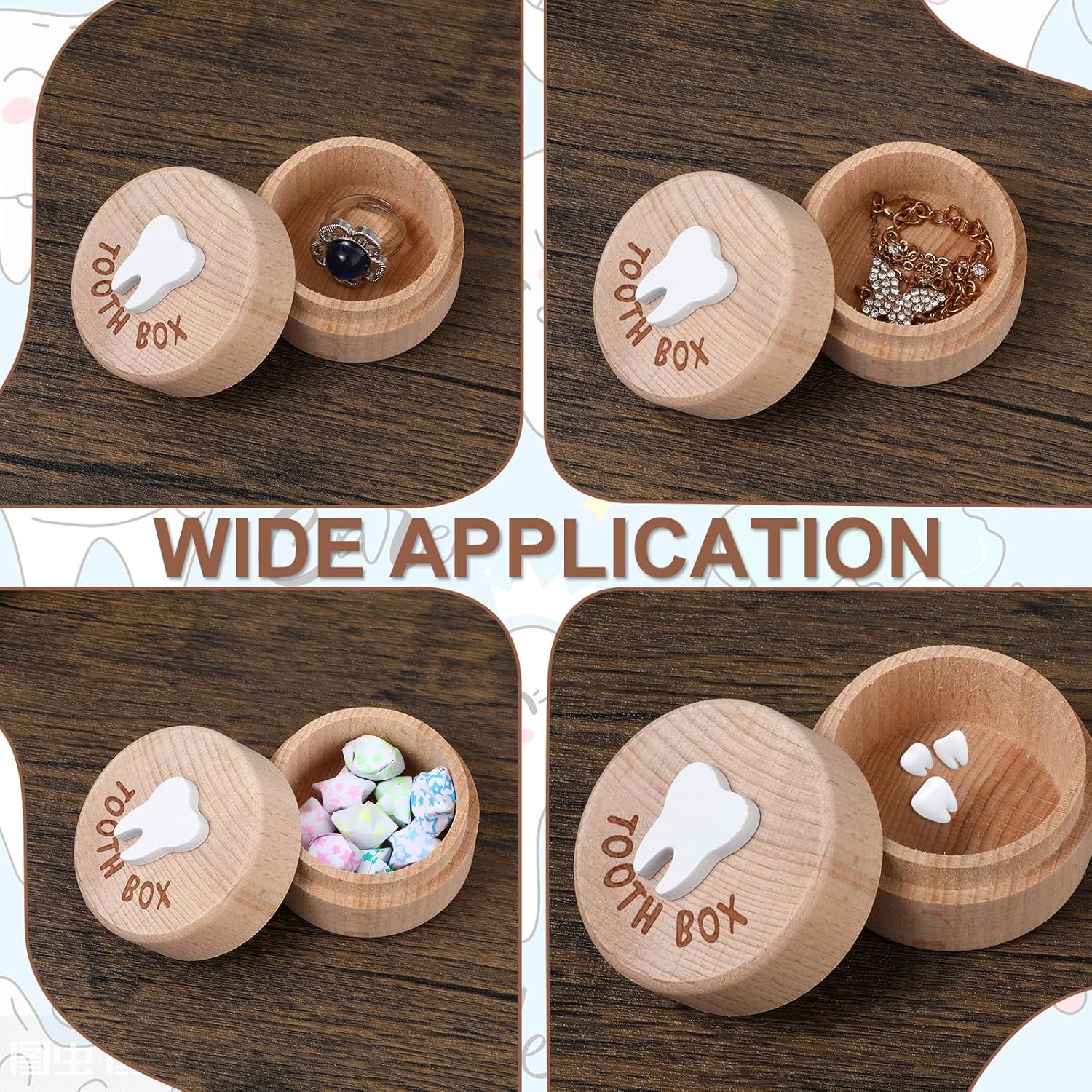 ZEYIYER 2PCS Tooth Fairy Wooden Holder Box