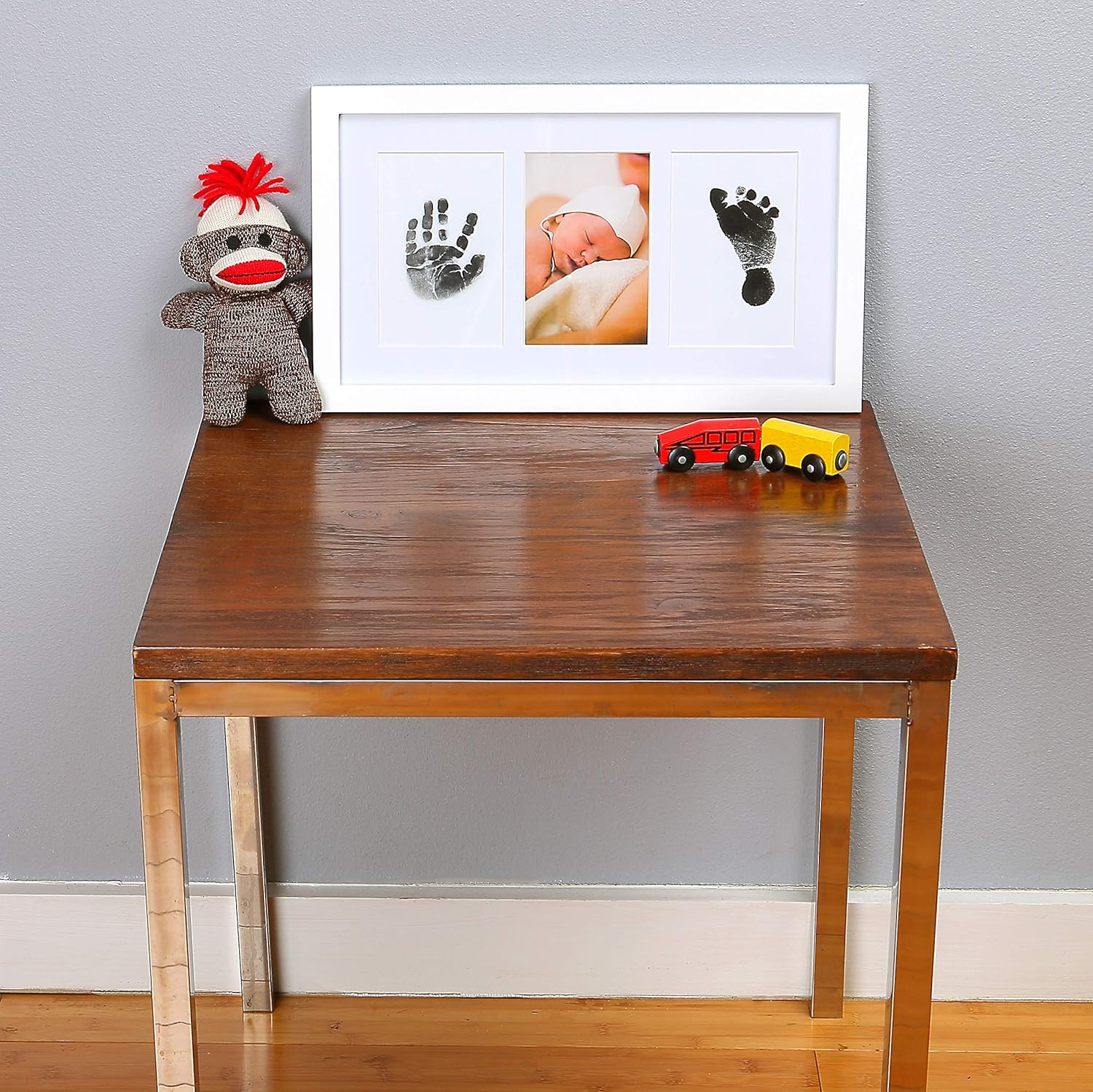 Green Pollywog Baby Handprint Footprint Kit with White Frame