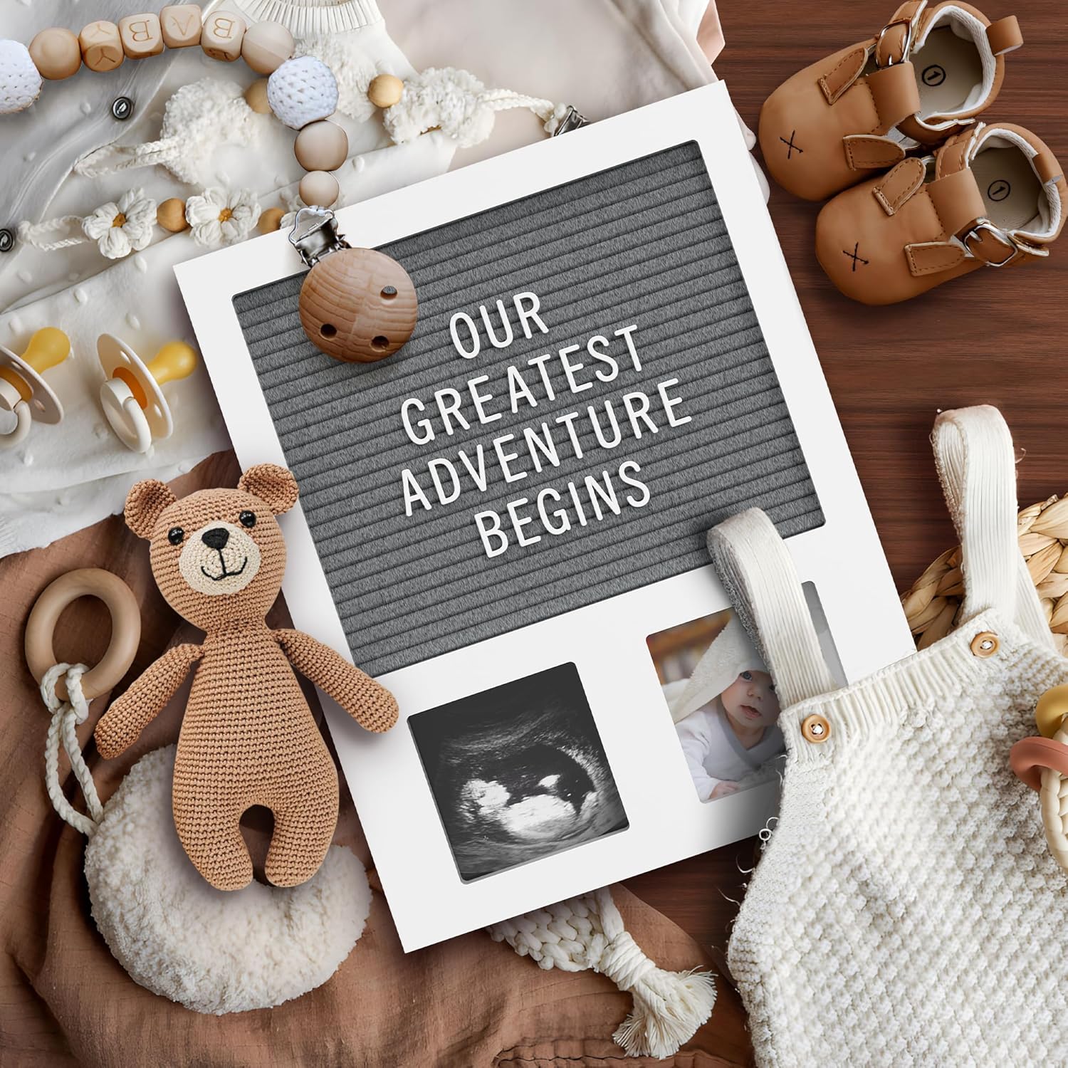 Felt Letter Board Baby Keepsake - 12x10 Frame with 2 Photo Windows