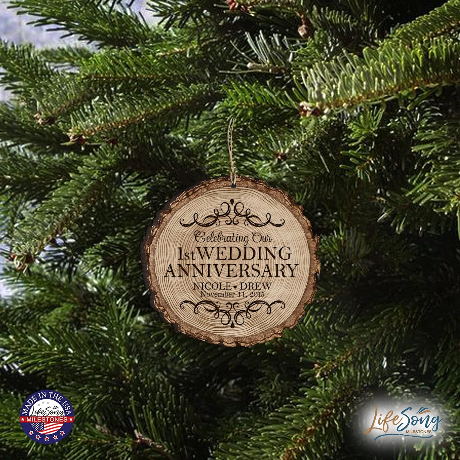 LifeSong Milestones 1st Anniversary Bark Ornament - Personalized Wedding Keepsake