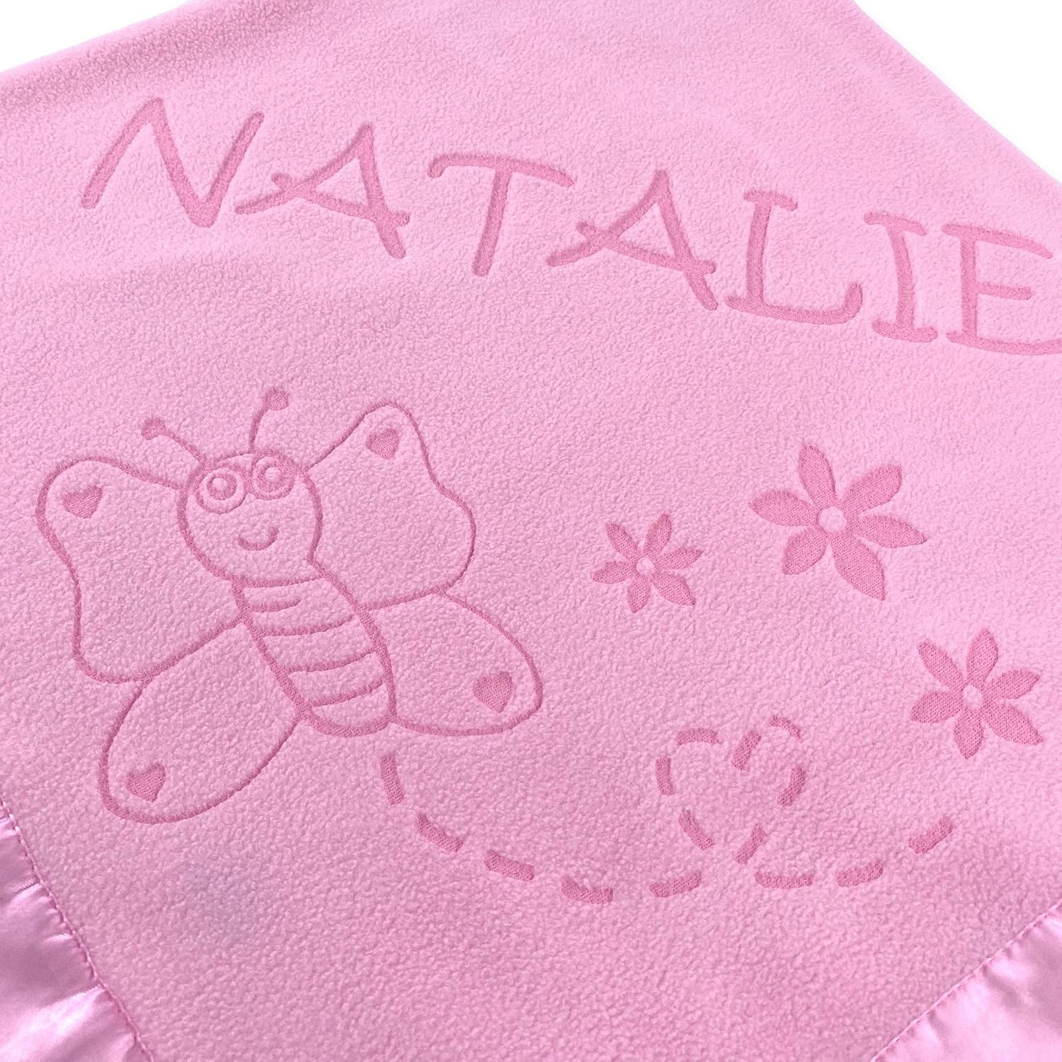 Custom Catch Personalized Girl Pink Baby Blanket with Flower Design